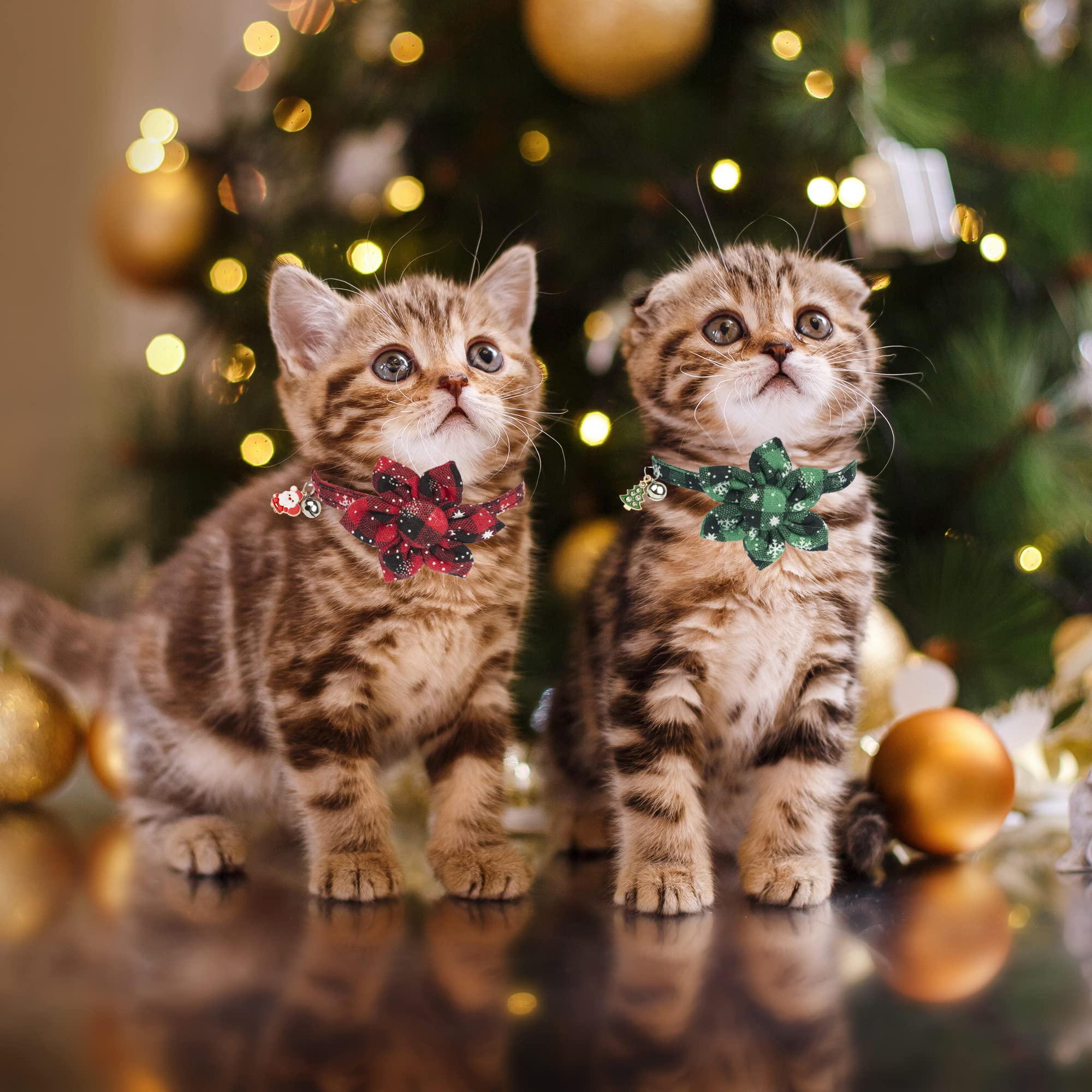 Adoggygo Christmas Cat Collar Breakaway With Flower Bell - 2 Pack Cat Christmas Collar Red Green Plaid Xmas Kitten Collar With Removable Floral Cat Flower Collar For Cats Kittens (6.5'- 8.5', Floral)