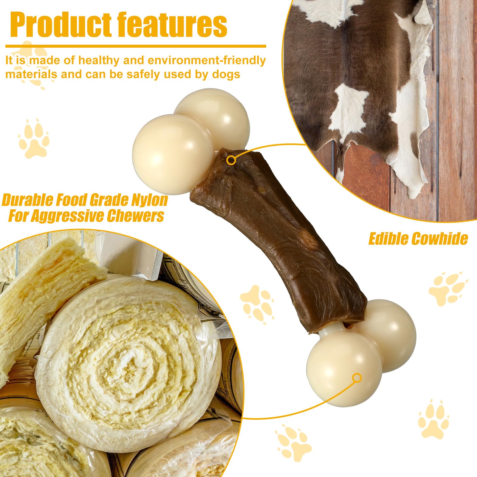 Sosation 3 Pack Chew Toys For Aggressive Chewers, Bone Toys Nylon Beef Flavor Dog Teething Toys For Large/Medium/Small Puppies B