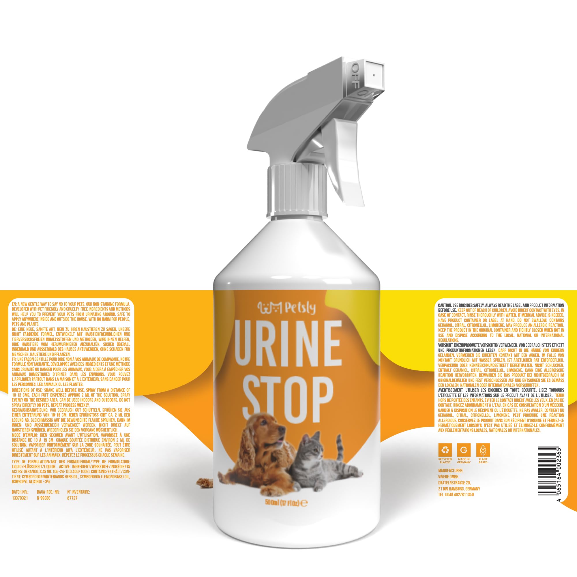 Petsly Anti Cat & Dog Urine Spray - 17 Fl Oz - No More Marking Spray for Dogs & Cats - Non-Staining Potty Training Spray for Dog