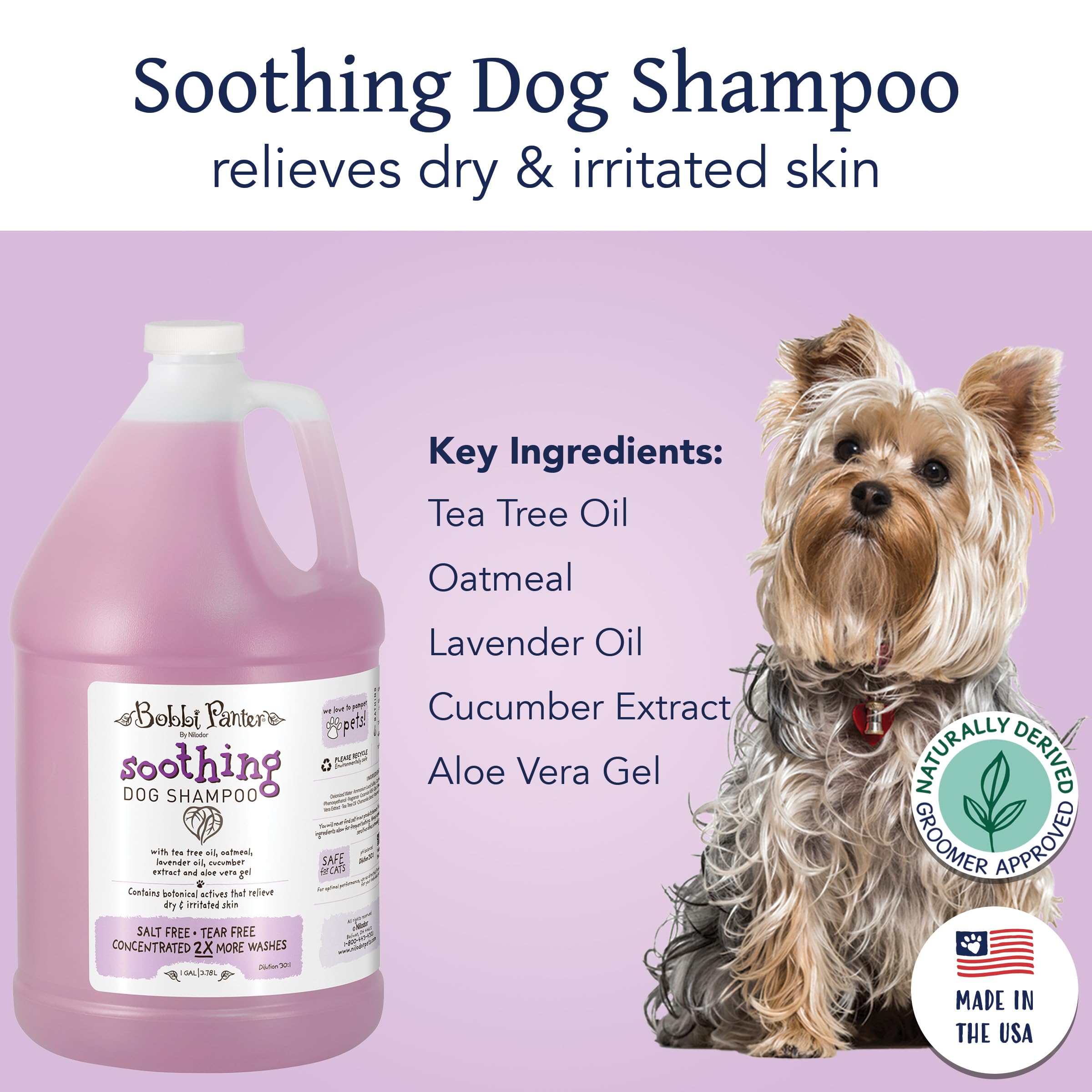 Bobbi Panter Soothing Dog Shampoo, Lavender Scent, 1 Gallon - Heals & Soothes Irritated Skin, 30:1 Concentrated Formula