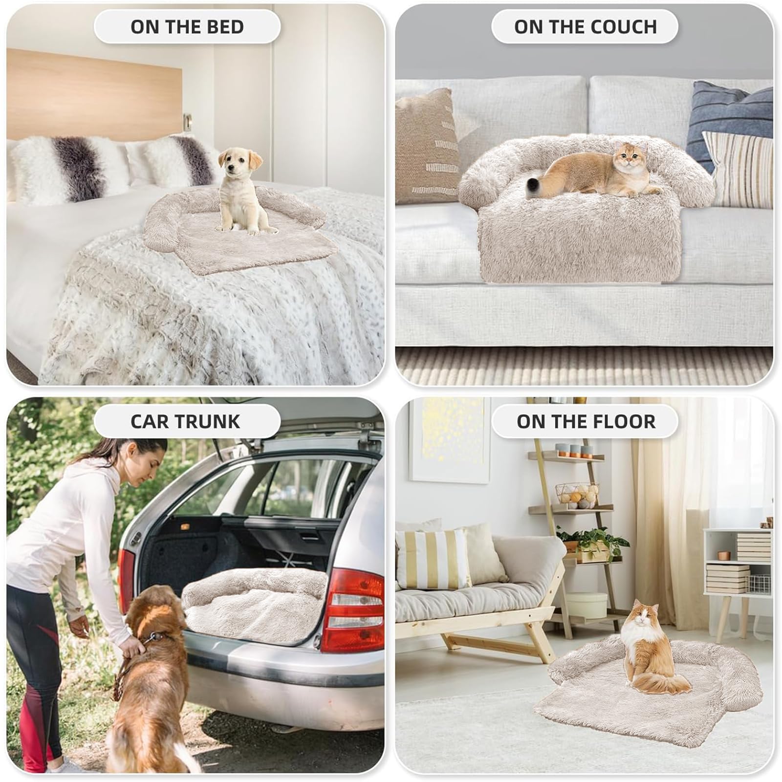 Calming Dog Bed Fluffy Plush Dog Mat For Furniture Protector With Removable Washable Cover For Large Medium Small Dogs And Cats (Xs(31“X23.5”X5), Camel)