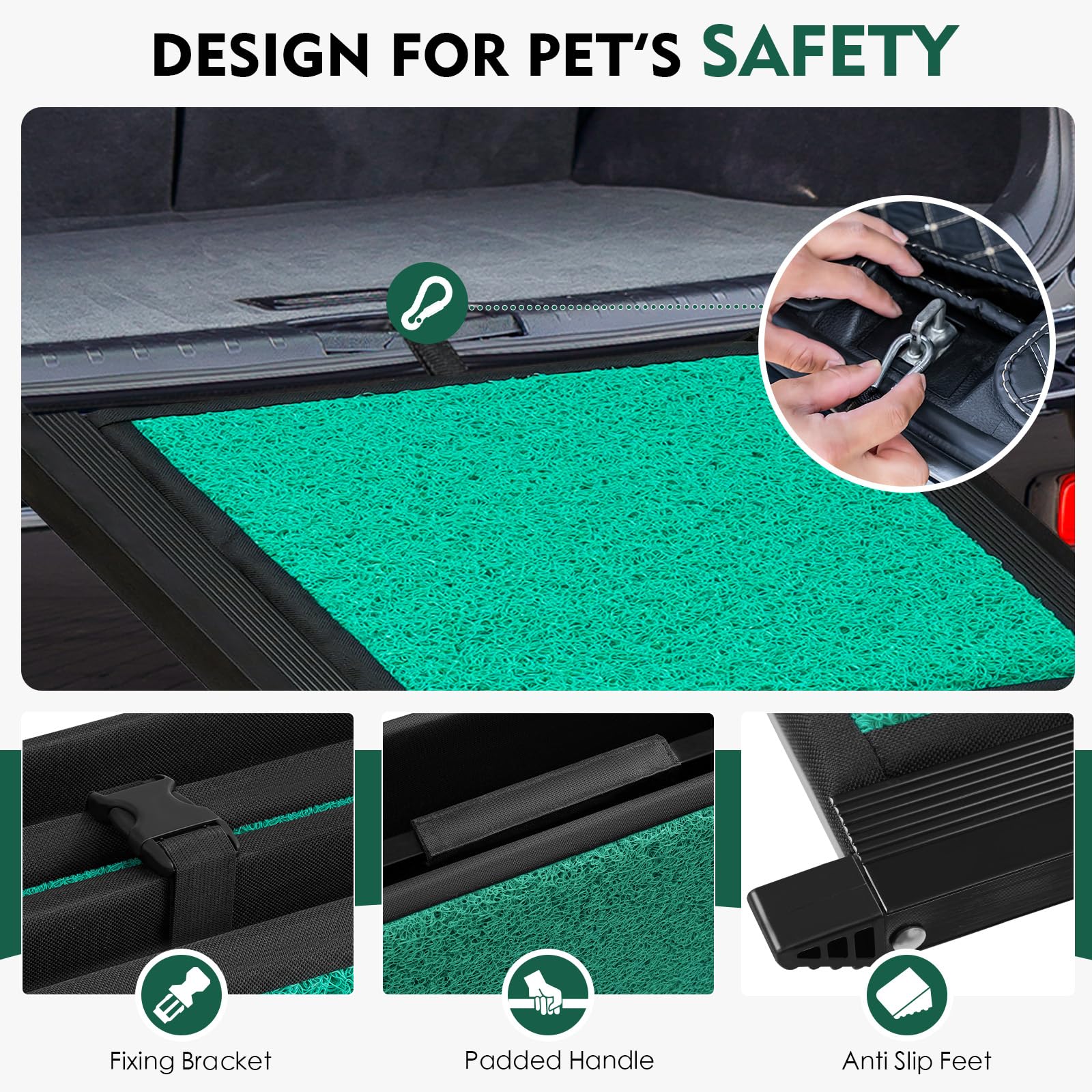 Furggis Dog Car Ramp - 71" Max Length, 20" Width, Foldable, Non-Slip, Green - Ideal for Large Dogs Up to 250lbs, Fits Cars,
