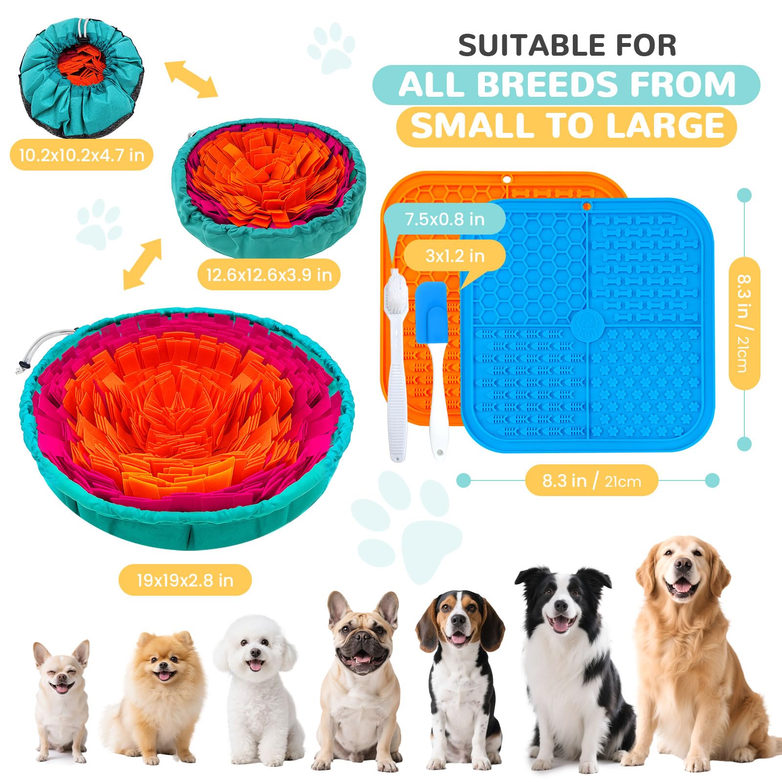 UETZLTB Dog Snuffle Mat and Lick Mats Set, Interactive Dog Enrichment Puzzle Toys for Puppy Small Medium Large Breed Dogs Cats,