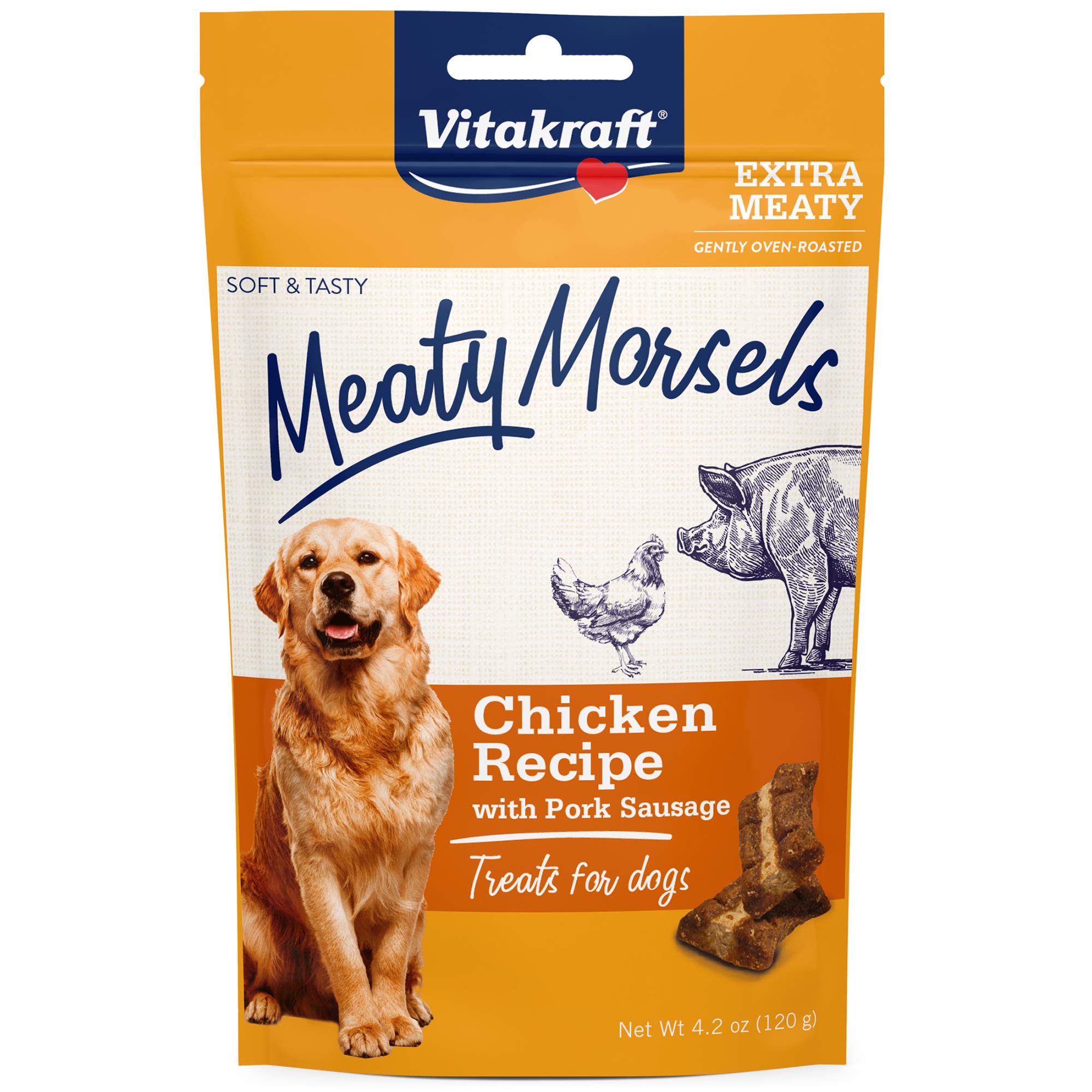 Vitakraft Meaty Morsels Treats for Dogs  Chicken with Pork Sausage  Super Soft Dog Treats for Training  Two Layers of Gently 
