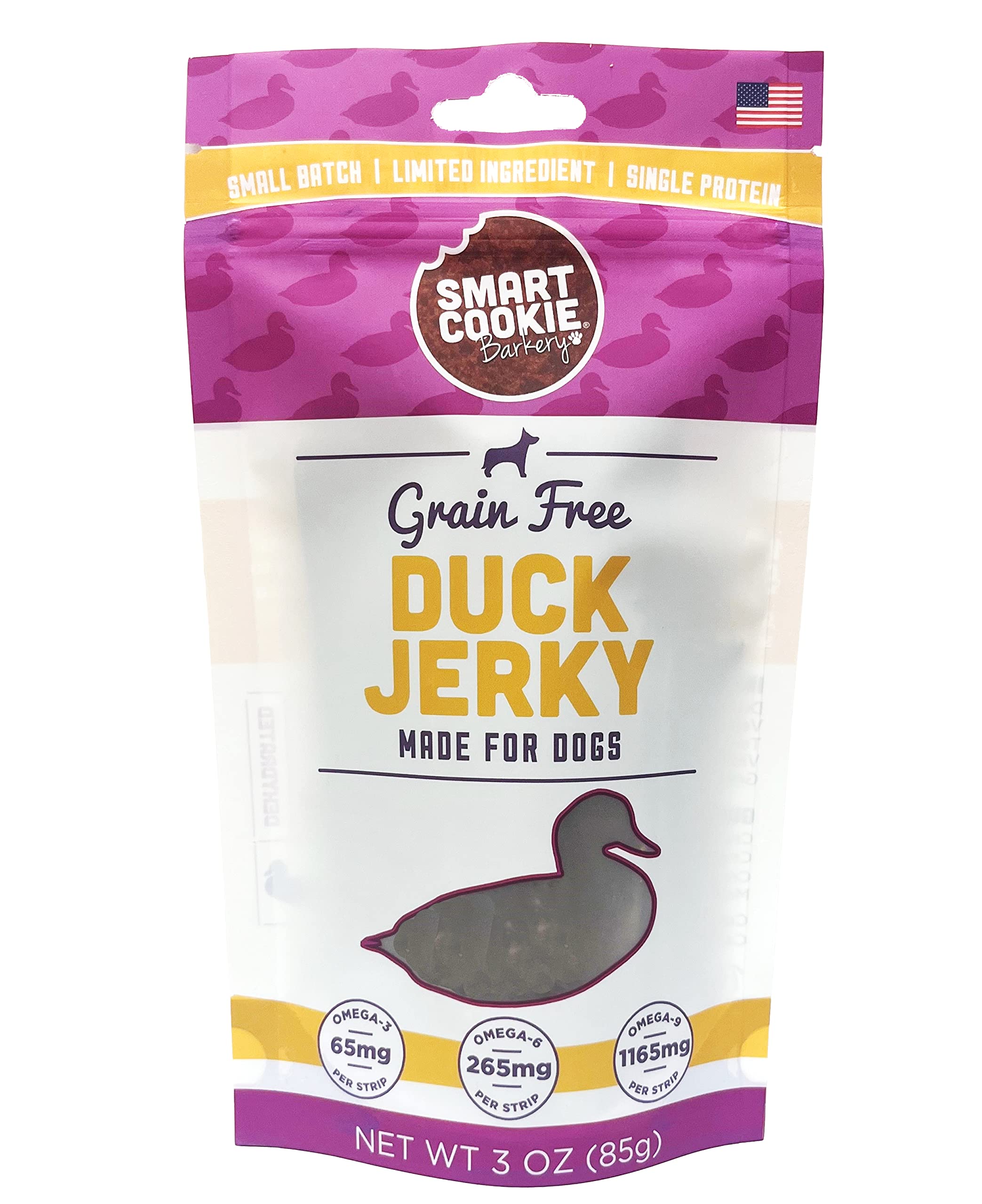 Smart Cookie Duck Jerky Dog Treats with Flax Seed, Omega Oils- Hypoallergenic Strips for Dogs and Puppies with Allergies, Sensit
