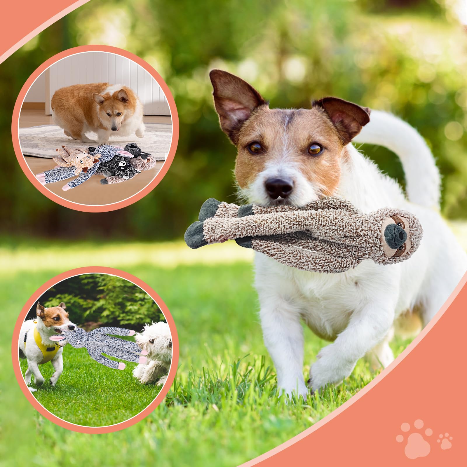 3Pack No Stuffing Dog Toys For Large Dogs, Plush Teething Toys To Keep Them Busy, Squeaky Crinkle Interactive Toys, Cute Funny D