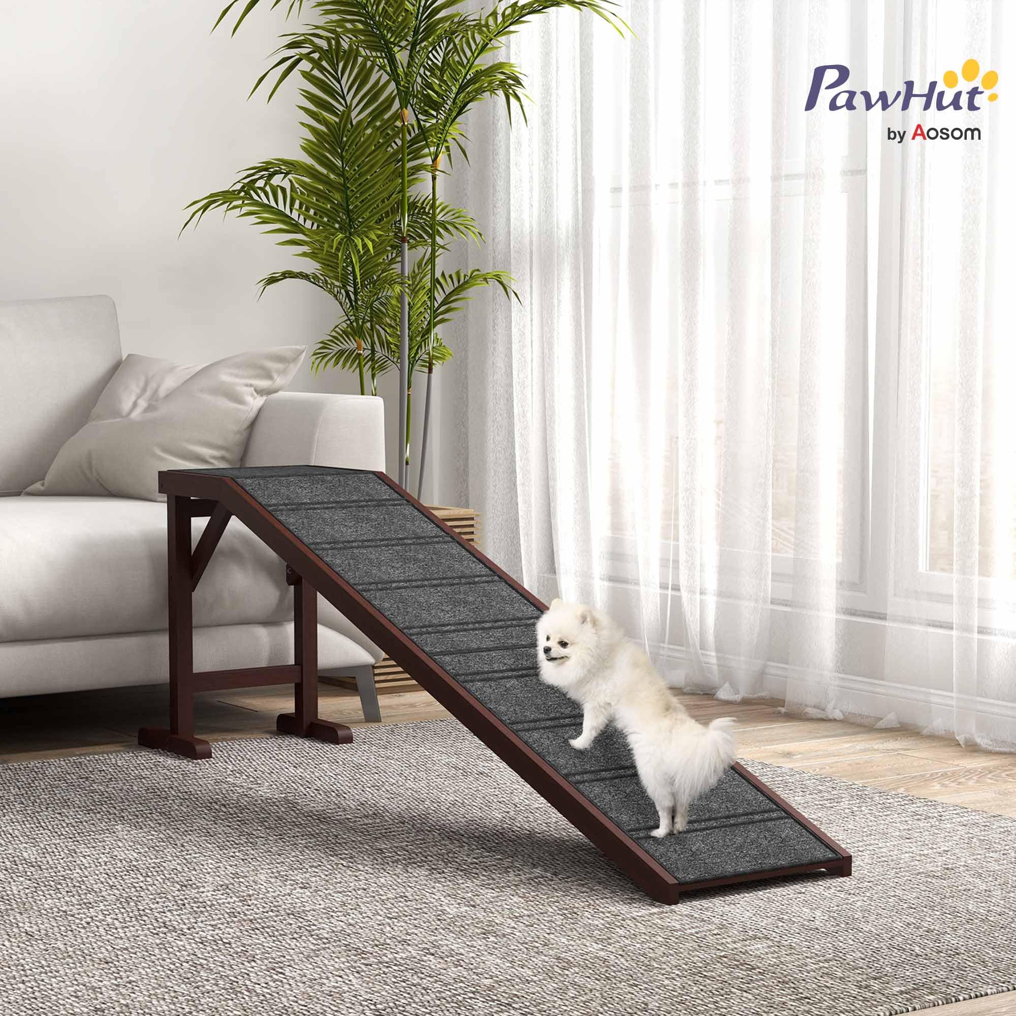Pawhut Dog Ramp For Bed, Pet Ramp For Dogs With Non-Slip Carpet And Top Platform, 74'' X 16'' X 25'', Brown