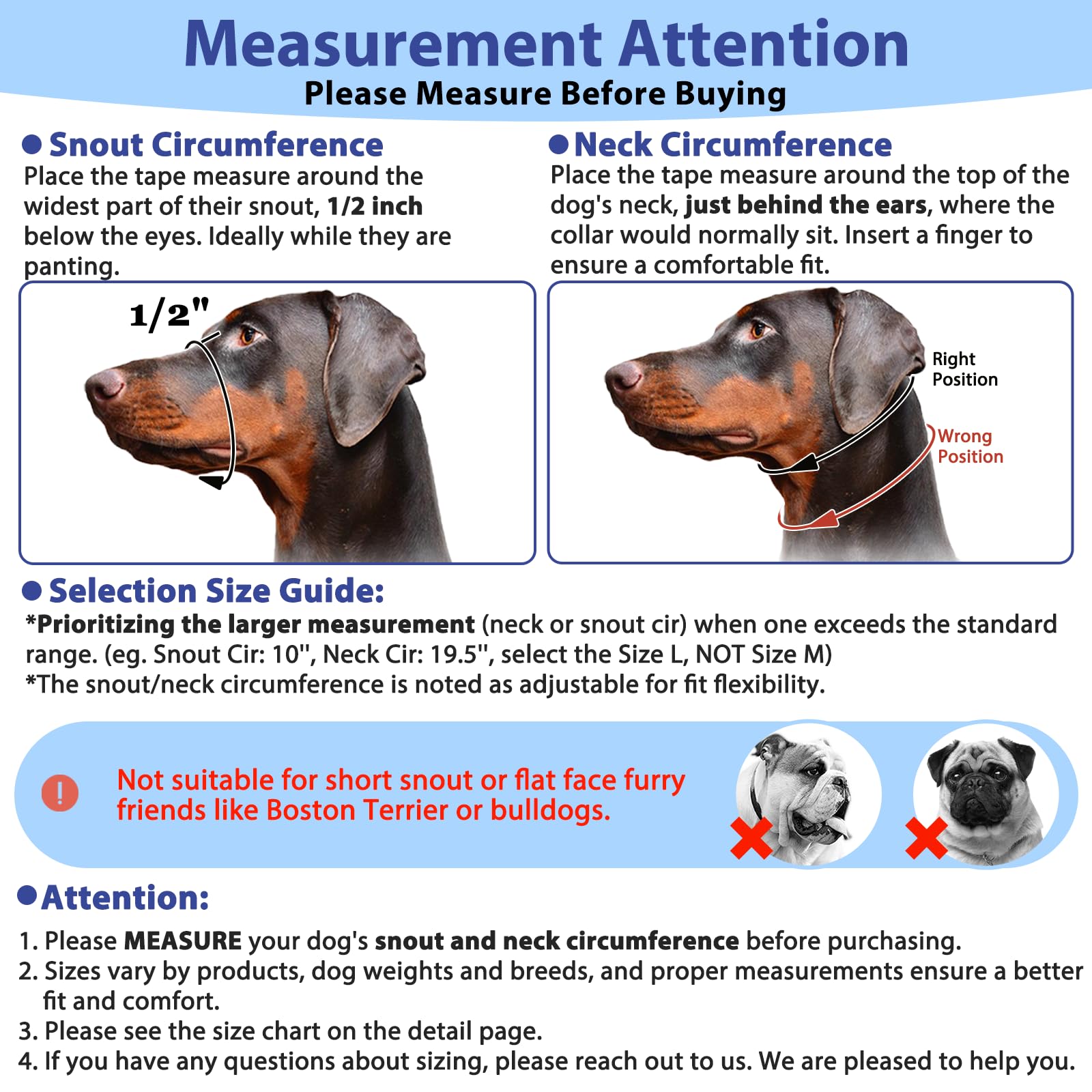BARKLESS Soft Dog Head Collar, No Pull Halter for Medium Large Dogs, Adjustable XL (Snout 12"-17.5"), Blue, Model B-headcollar-knot