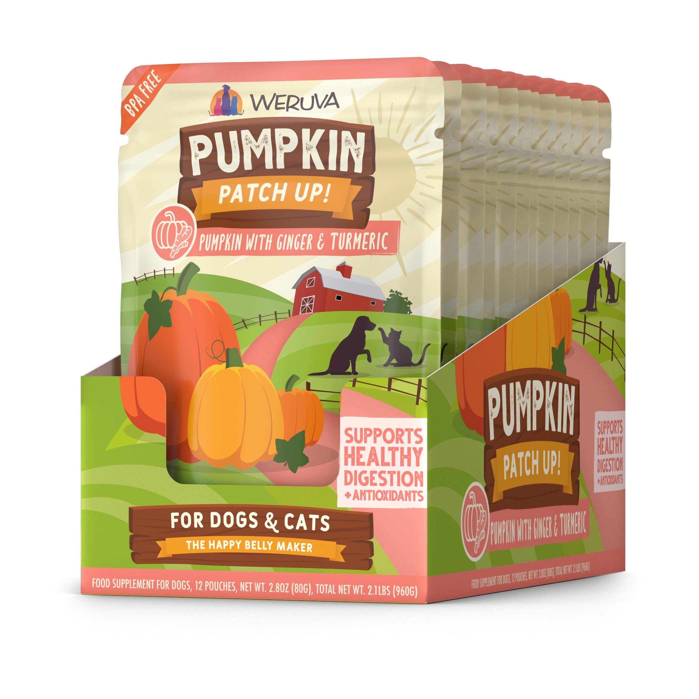 Weruva Pumpkin Patch Up!, Pumpkin with Ginger & Turmeric for Dogs & Cats, 2.8oz Pouch (Pack of 12)