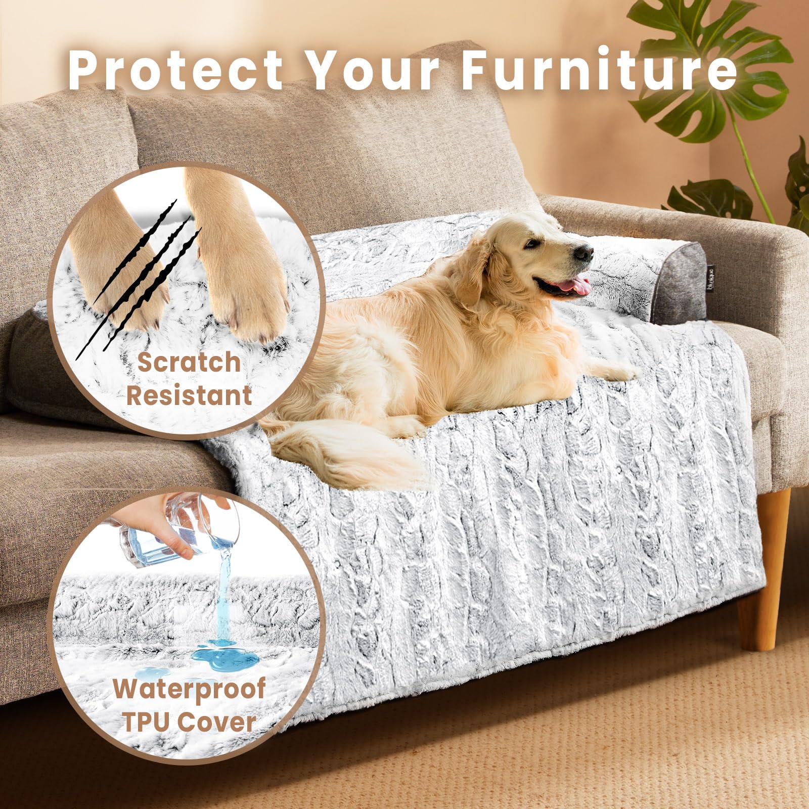 Blunique Calming Extra Large Dog Couch Bed, 45 X 37 Inch Waterproof Memory Foam Dog Bed For Couch, Durable Fluffy Fuzzy Dog Bed