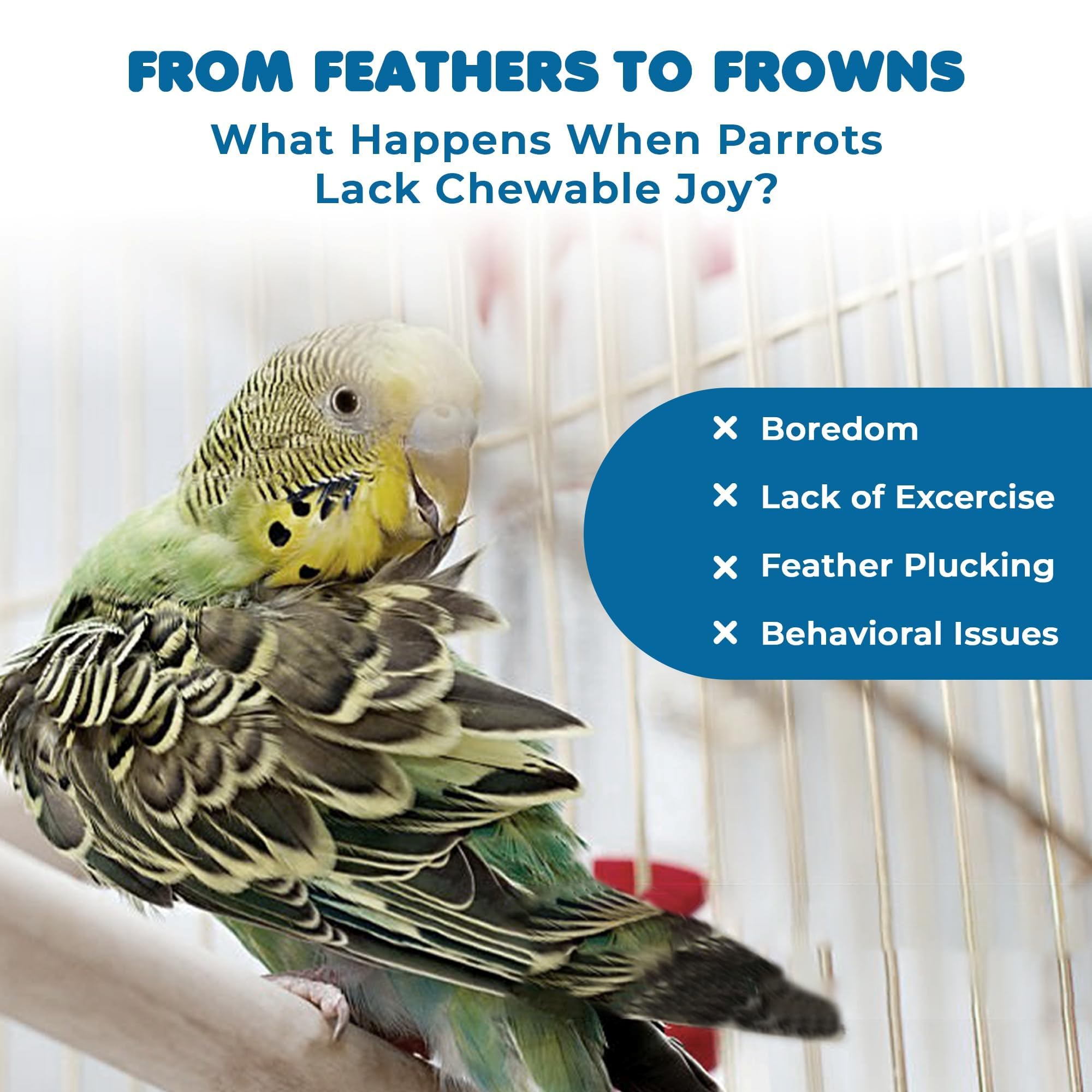 Sungrow Parrot Wooden And Rope Chewing Toy, Multi-Shaped And Multicolored Blocks And Cotton Rope With Hanging Loop