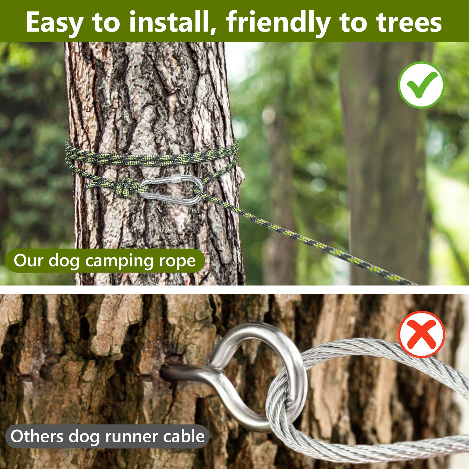 Tresbro Dog Camping Leash System - 50Ft/75Ft/100Ft Reflective Trolley Lead For Dogs Up To 300Lbs, Ideal For Camping, Courtyards,