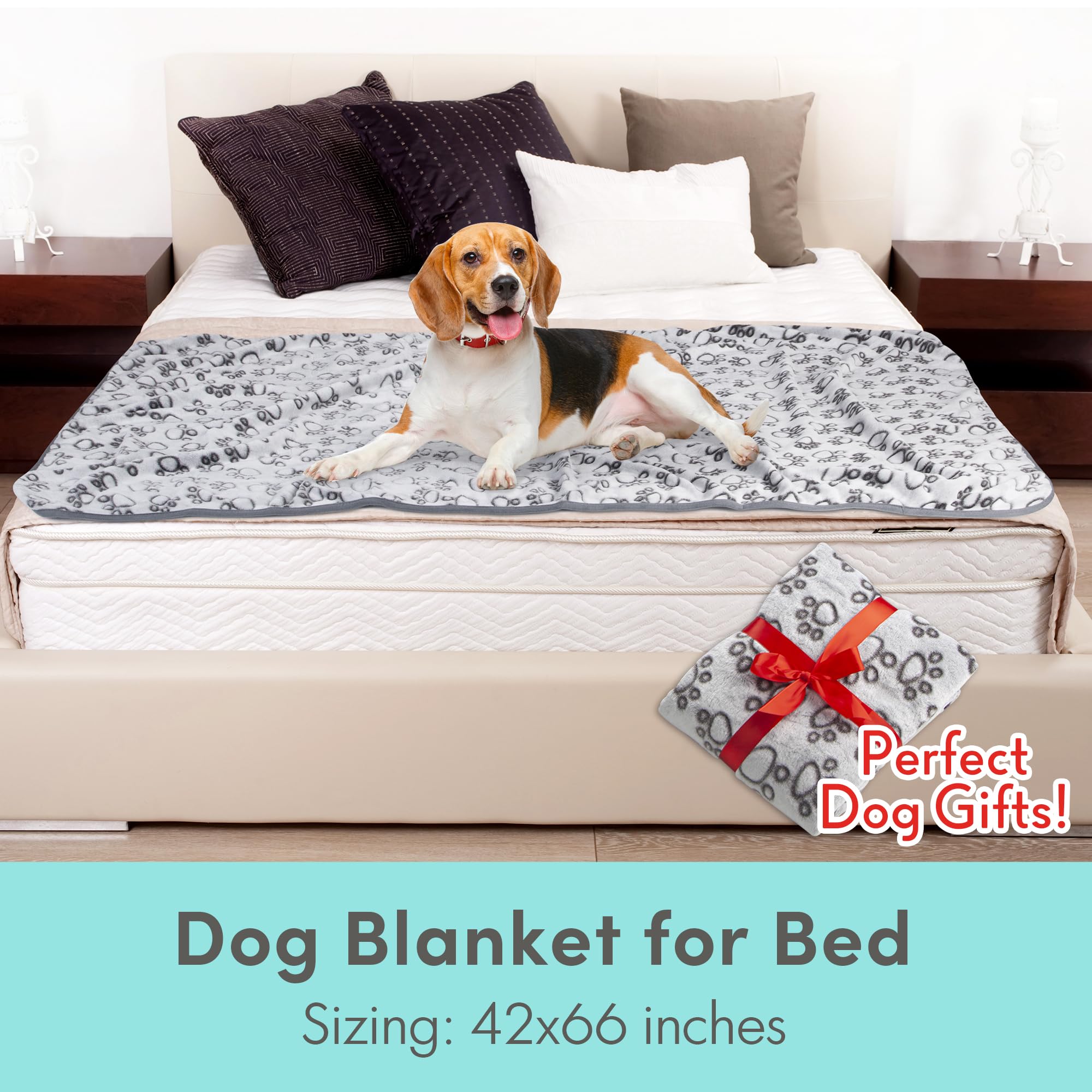 Stuffed Premium Soft Dog Blanket, With Flannel Grey Cute Paw Print, 43 * 66 Inches