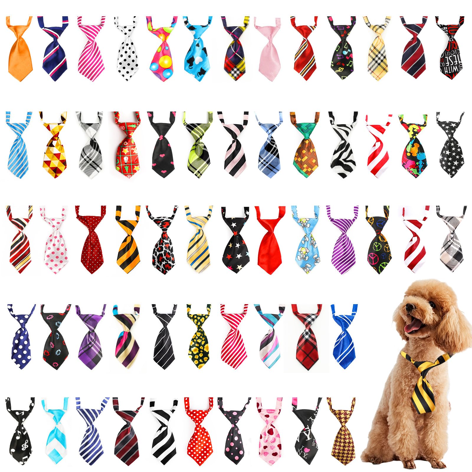 Segarty 60 Pcs Small Dog Ties, Assorted Pattern Adjustable Pet Bow Ties For Small Dogs Bows Cats Grooming Bowties Puppy Neckties