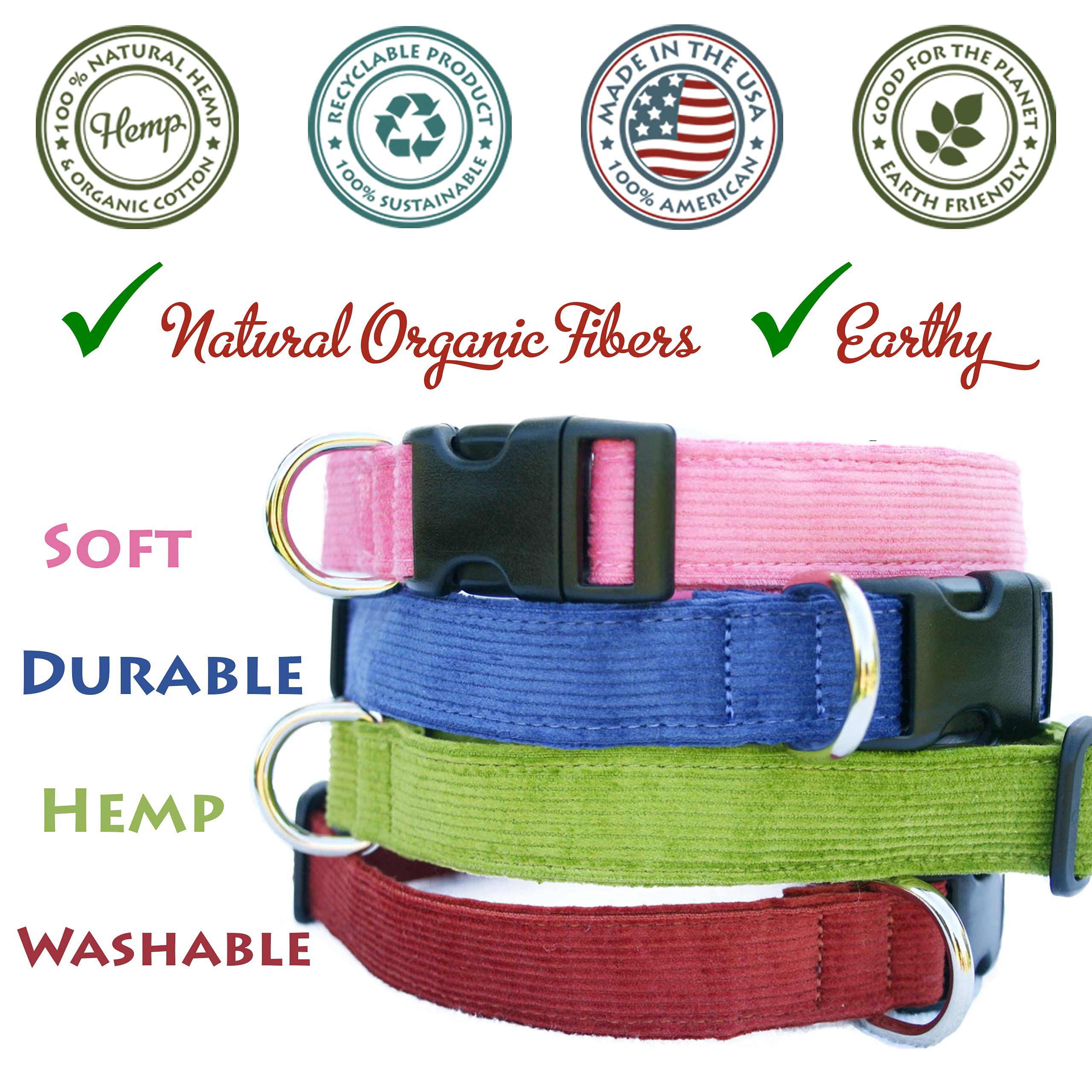 Hemp Corduroy Dog Collar - No Pattern (1' Extra Large, Black)