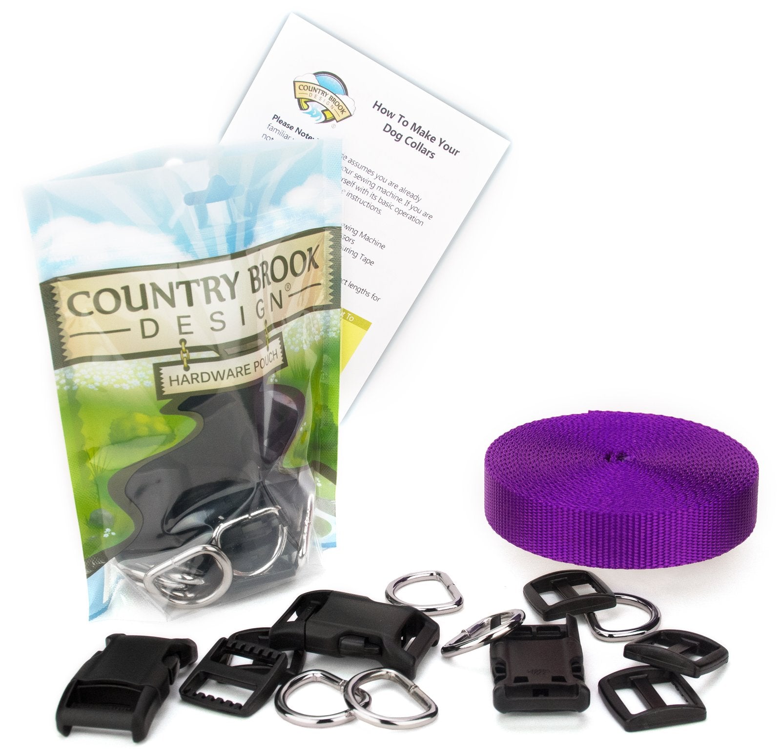 Country Brook Design Easy Diy Dog Collar Kit For (10) 1 Inch Collars With Nylon Webbing, D-Rings, Triglides And Buckles (Purple)