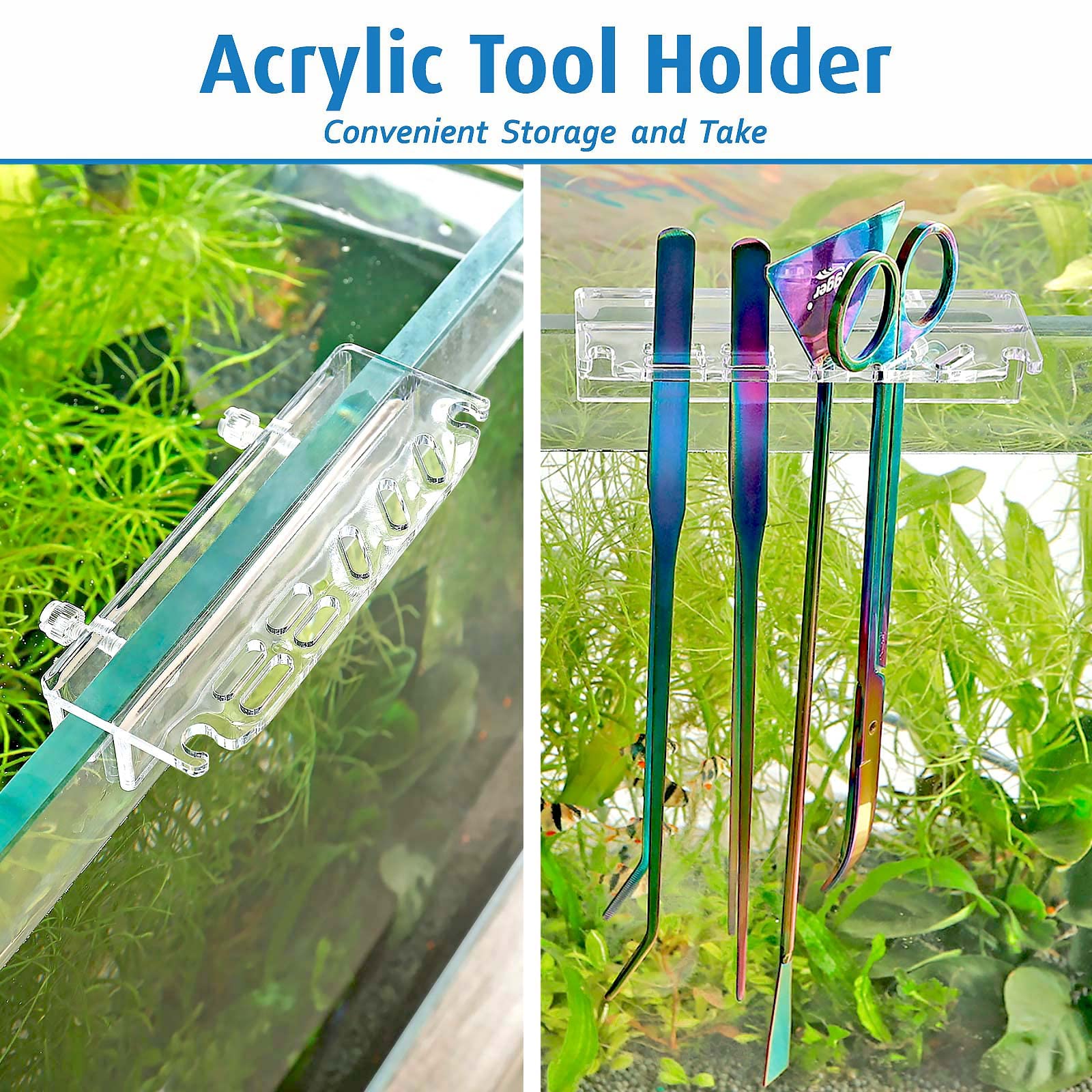 hygger 6-in-1 Aquascaping Tools Kit - Stainless Steel Plant Tweezers, Scissors & Spatula, Multi-Colored with Tool Holder & Cleaning Cloth