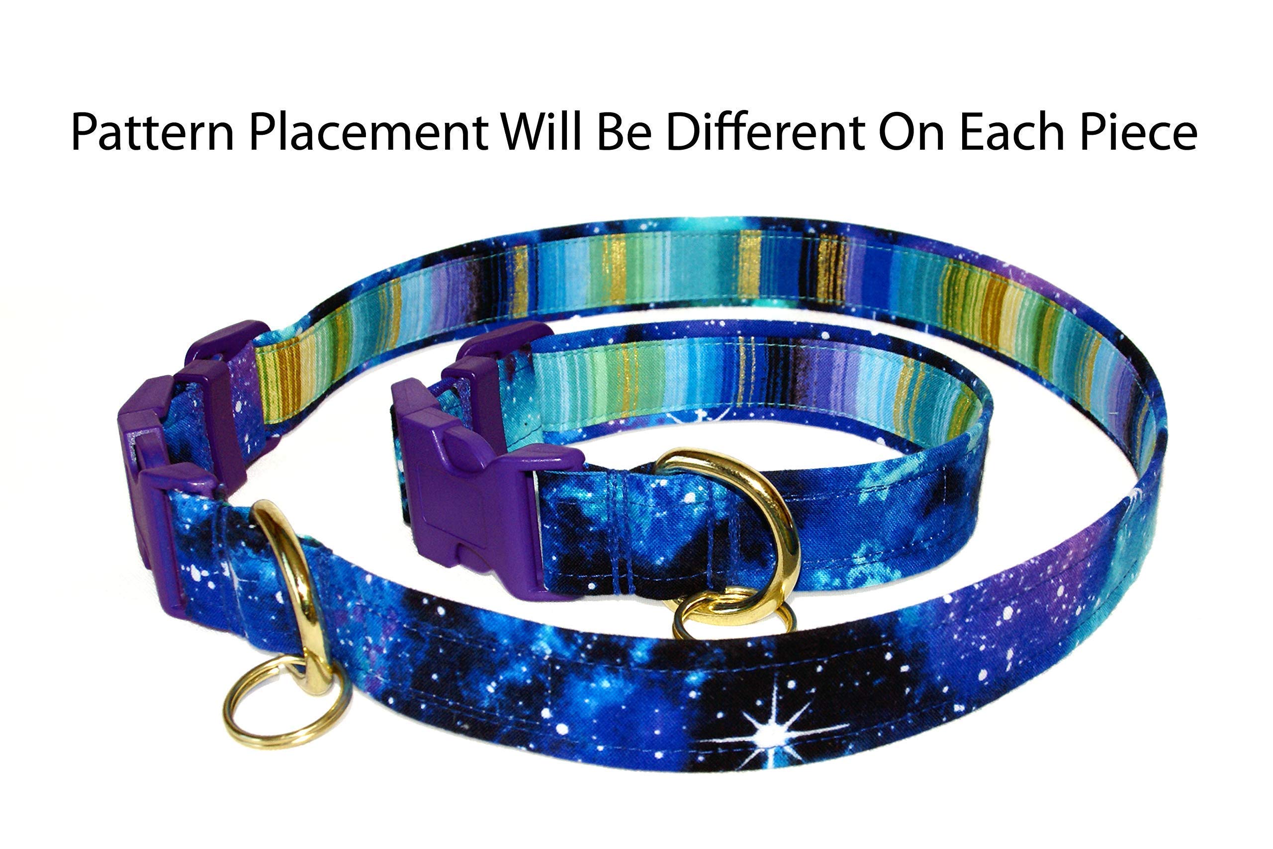 Galaxy Cat Collar - Outer Space Cosmos Of Blue And Purple - 100% Cotton - 3/8 Inch Wide - 2 Sizes - Breakaway Safety Buckle- Han