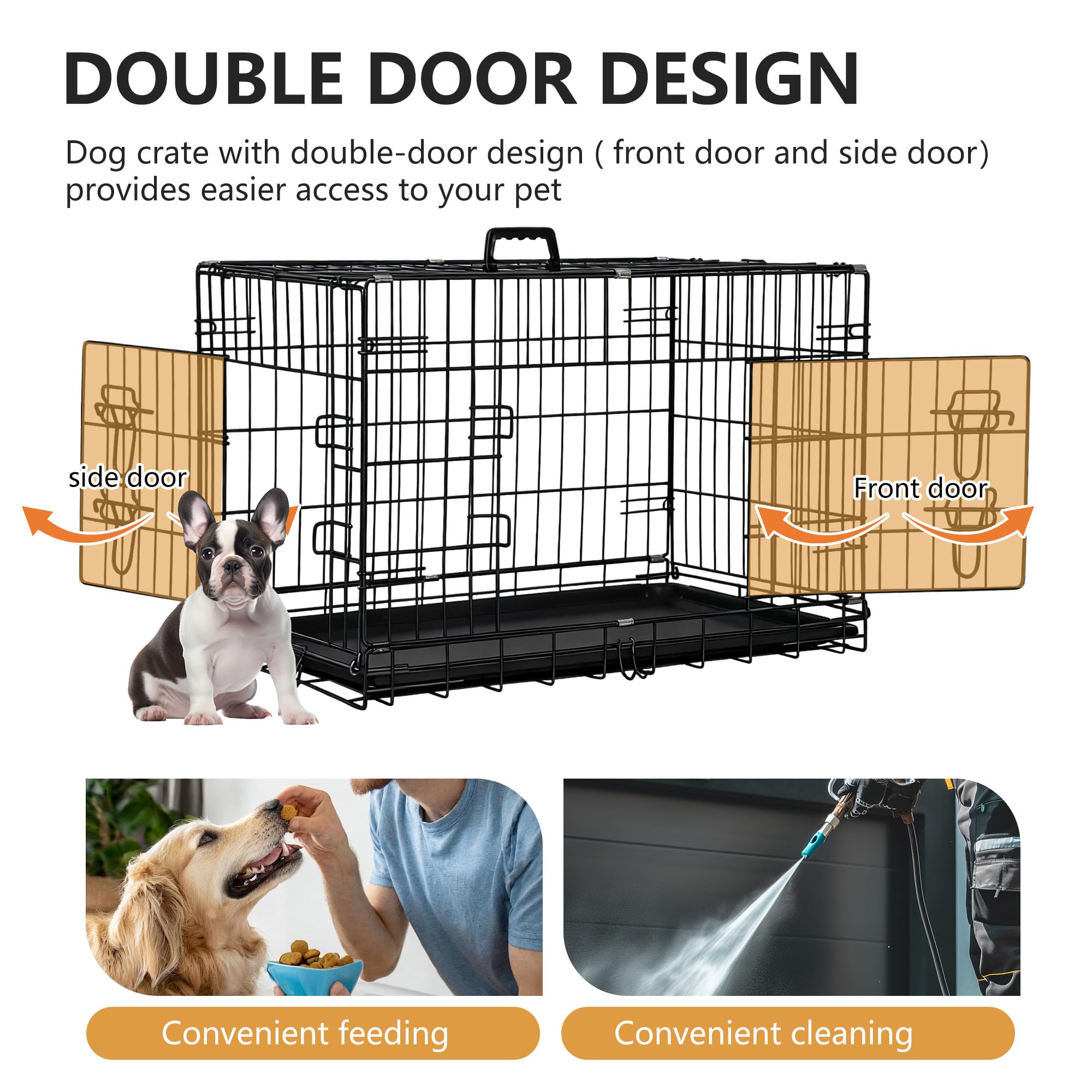 FDW 30-Inch Dog Crate Pet Cage with Metal Folding Design Plastic Tray Indoor Outdoor Dog Kennel Cage for Small and Medium Dogs,D