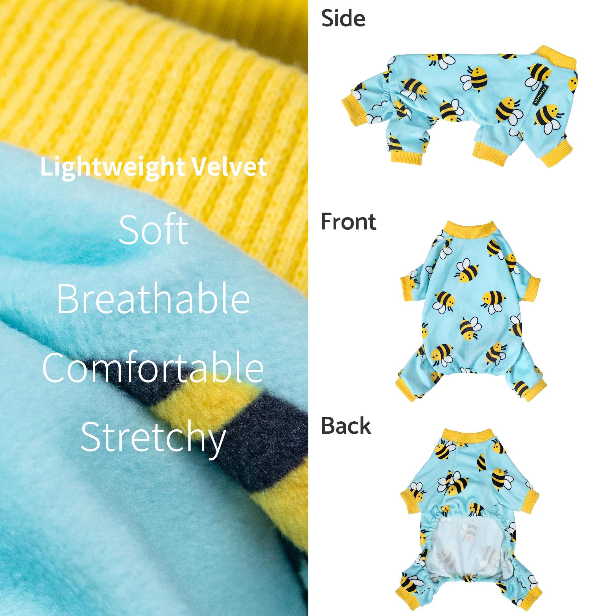 Fitwarm Funny Bee Fleece Dog Pajamas, Warm Winter Dog Clothes For Small Dogs Boy Girl, Cozy Pet Onesie With Feet, Light Blue, La