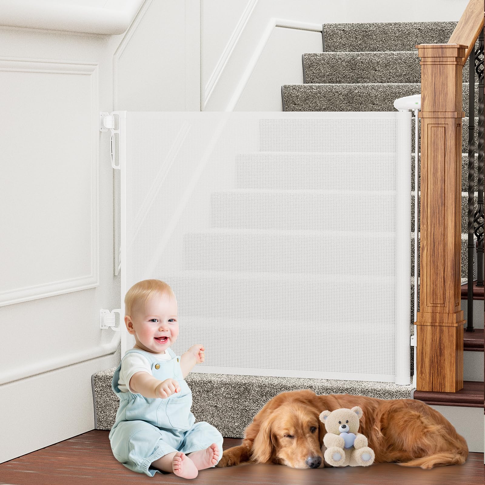 Retractable Baby Gates No Drilling, PRObebi Retractable Dog Gate for The House Extends to 54 Wide 33 Tall, Gates for Baby Indoor