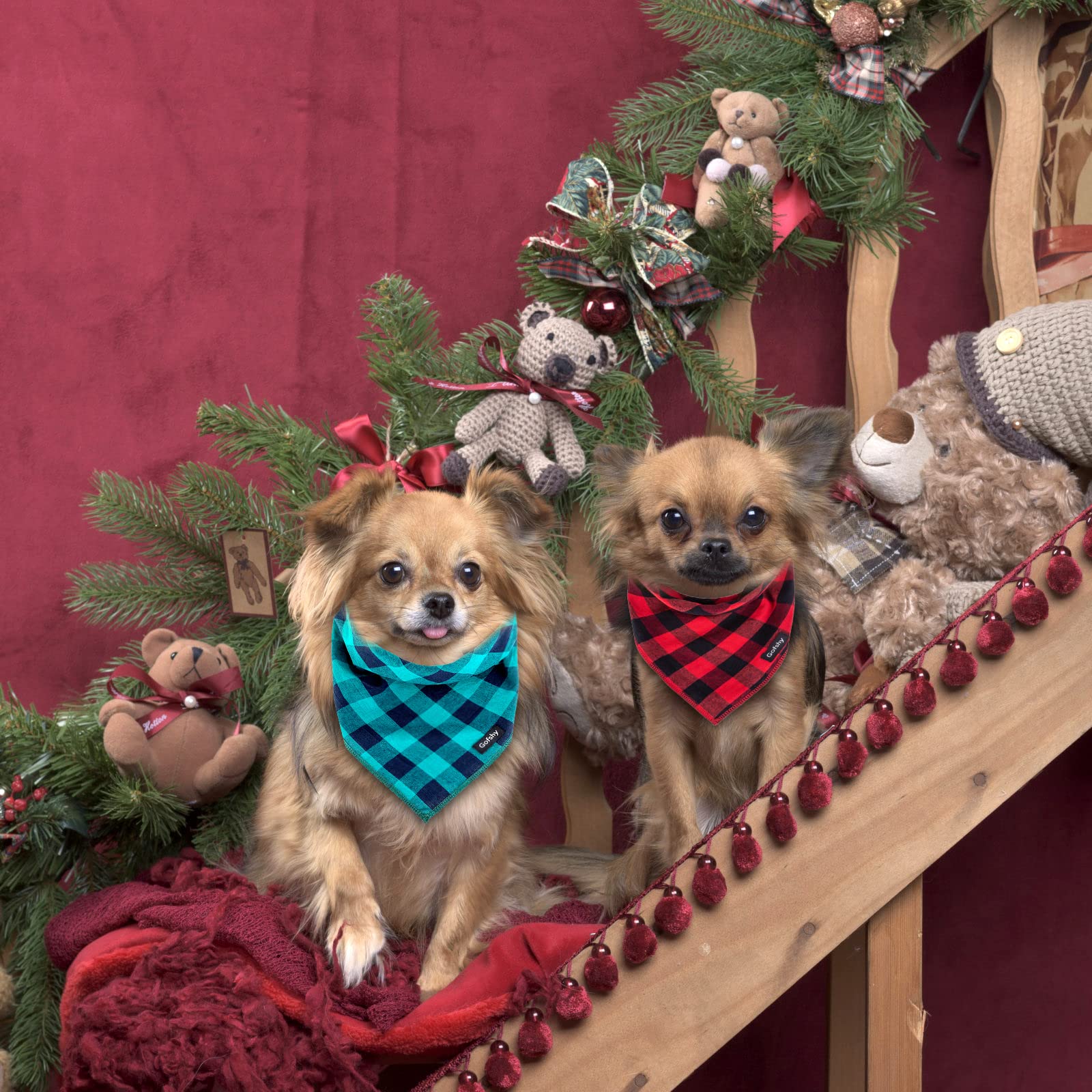 Gofshy Buffalo Plaid Dog Bandanas Fall Christmas Small 6Pcs Dog Gifts Red Blue Green Orange Black Brown Dog Scarf Adjustable Kerchief For Small X-Small Dogs Cats Puppy Bandana