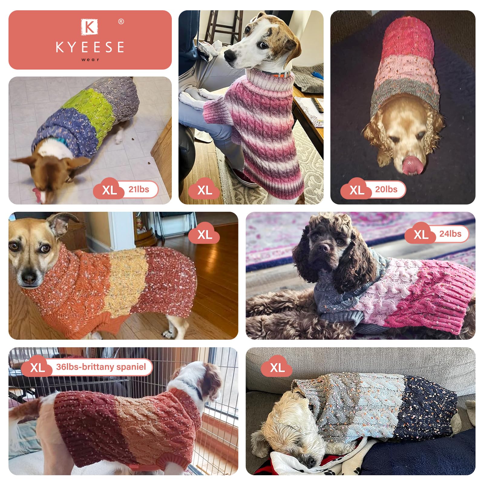 Kyeese Dog Sweater Cable Knit Thick Fuzzy Dog Knitwear Turtleneck Warm With Sleeves Dogs Clothes Gradient Color, Brown, Xlarge