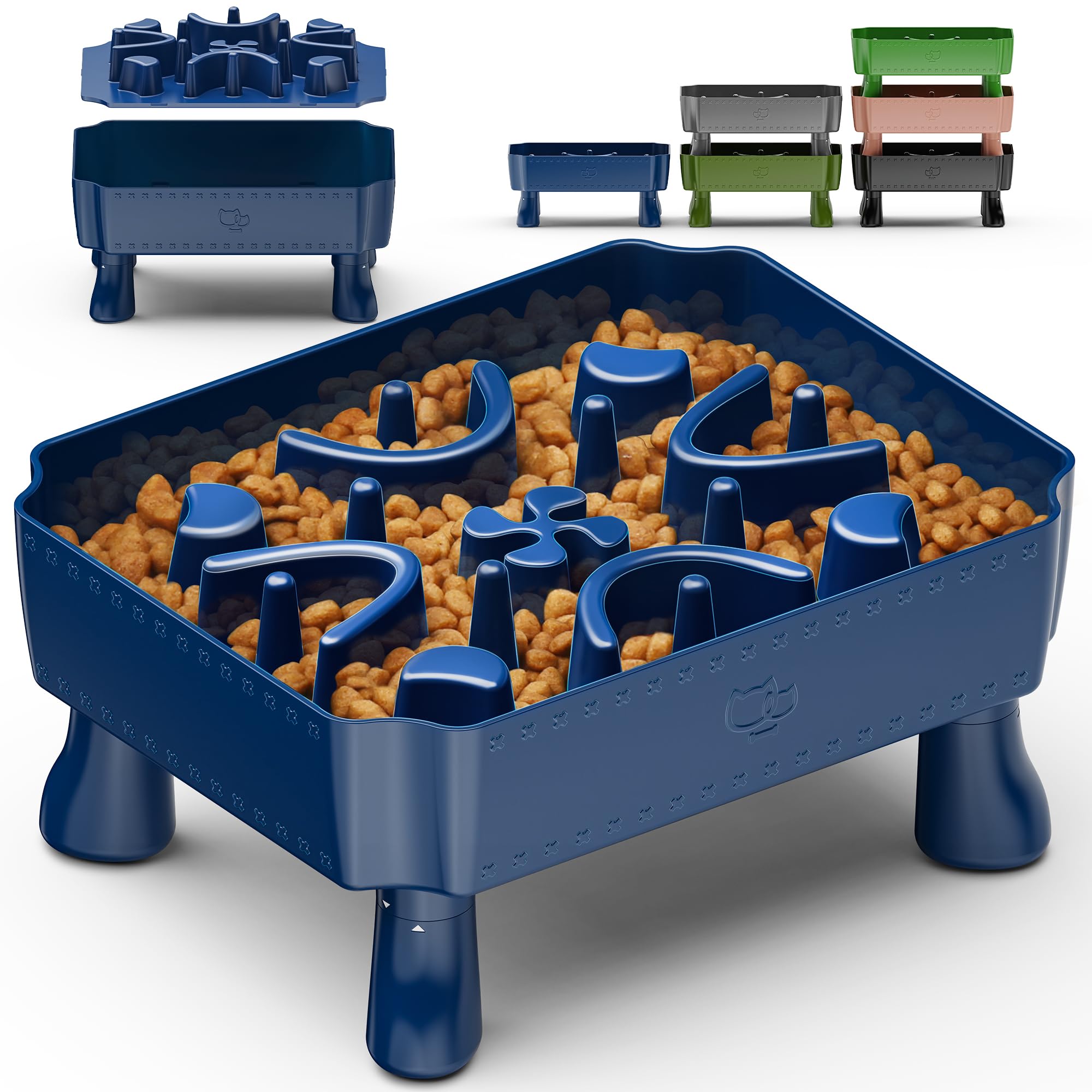UPSKY Slow Feeder Dog Bowl, 2-in-1 Raised Dog Bowl with Anti-Choking Maze Puzzle, 2-6 Cups Pet Food for Small & Medium Breeds, I