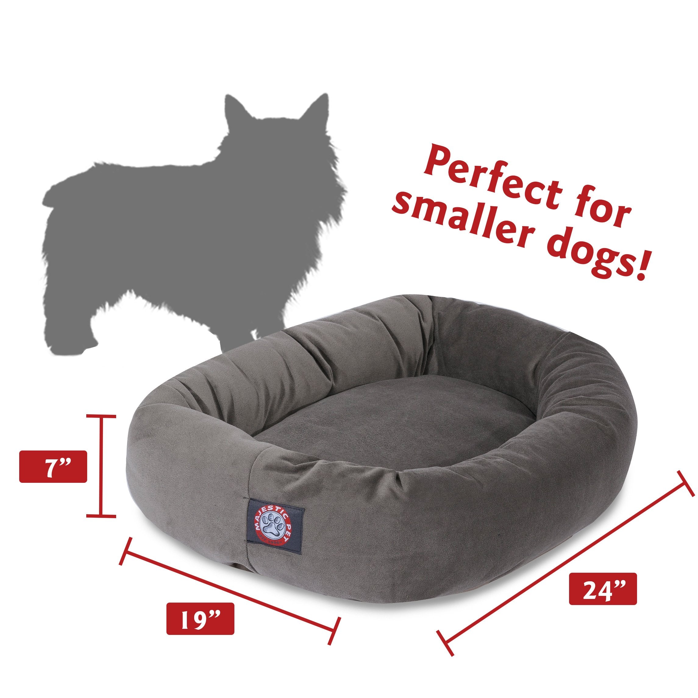 Majestic Pet 24 Inch Suede Calming Dog Bed - Washable, Soft, Round Pet Bed With Spine Support; Fluffy Donut Design; 24X19X7 Inches; Gray