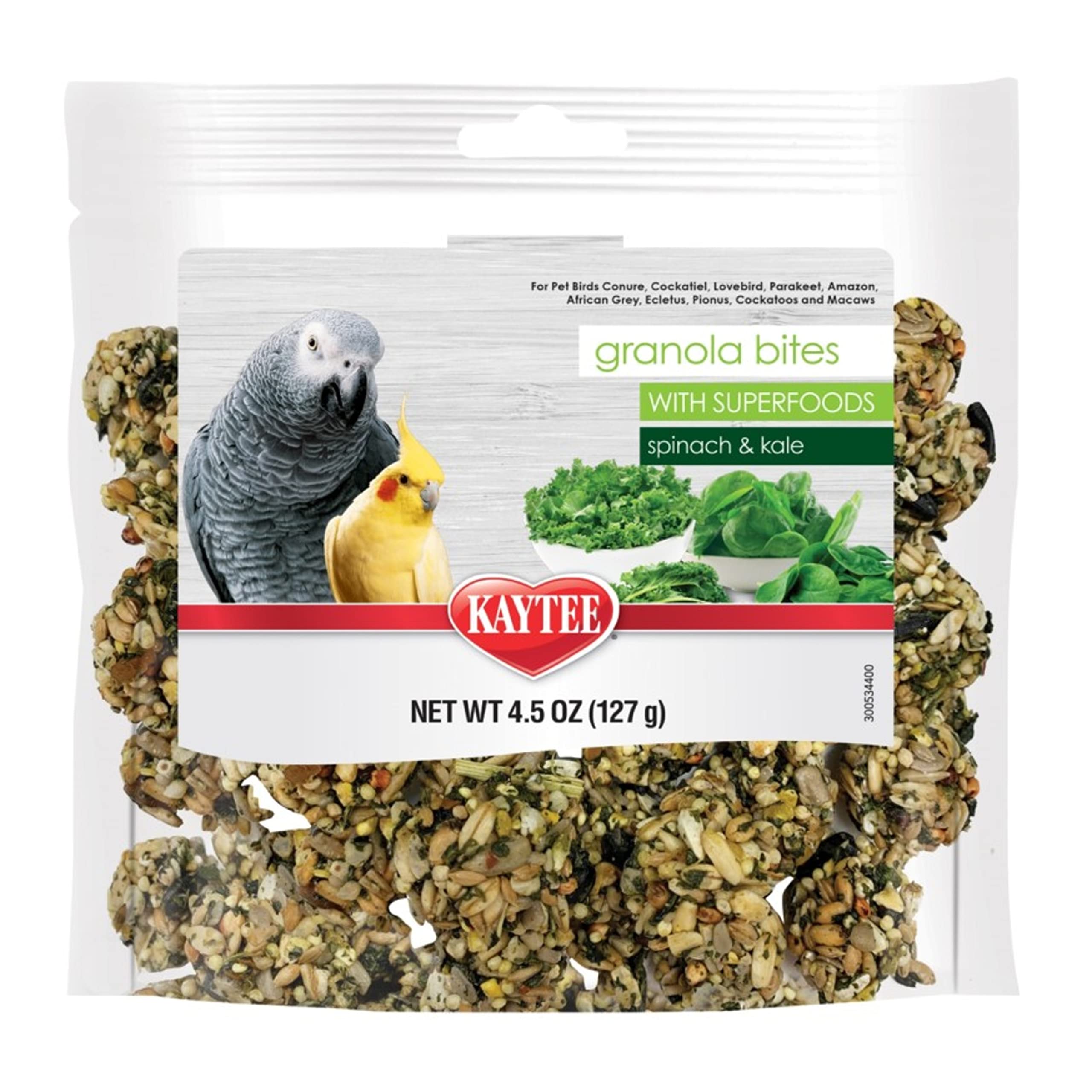 Kaytee Granola Bites with Super Foods Spinach and Kale for Pet Birds, Conure, Cockatiel, Lovebird, Parakeet, Amazon, African Gre