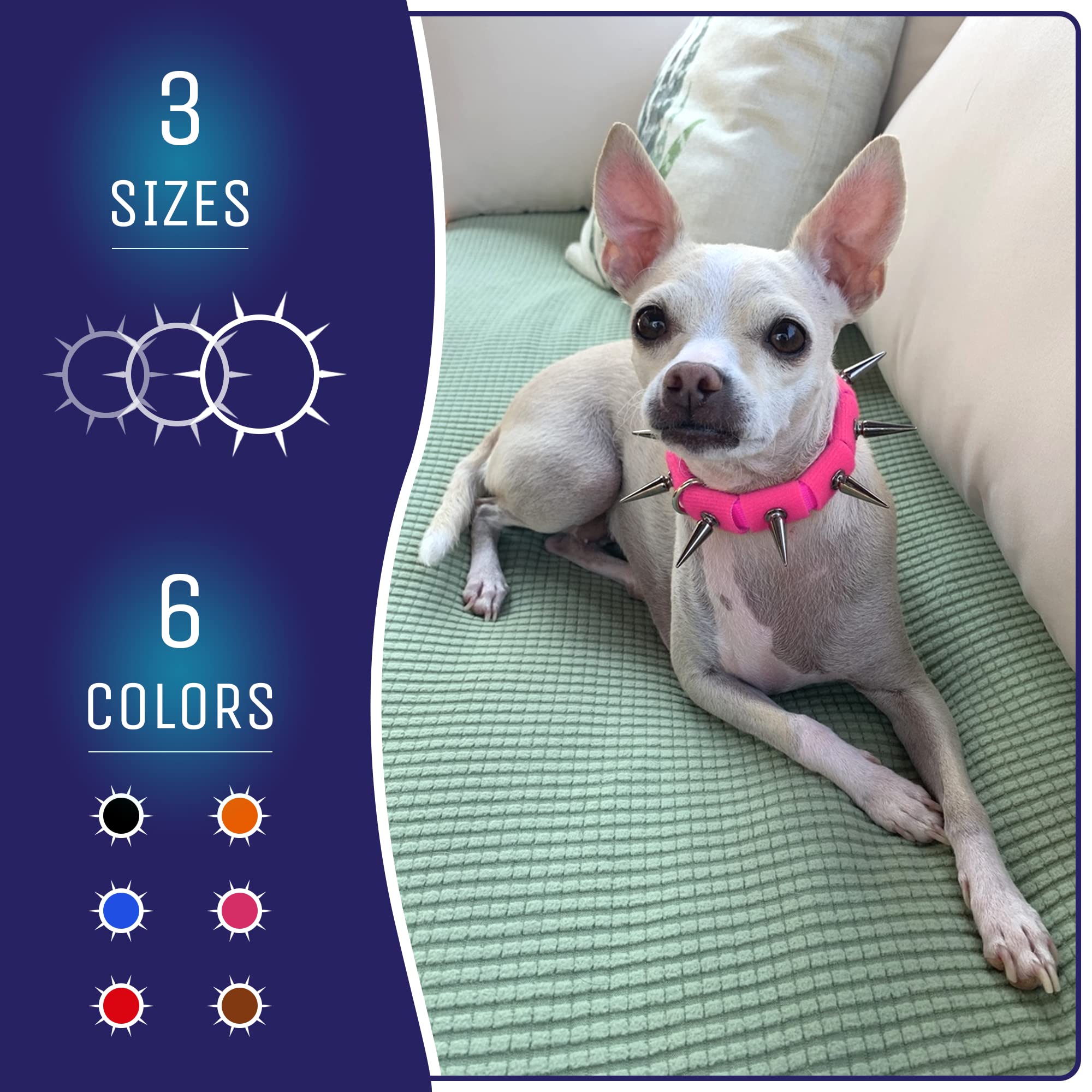 CoyoteVest Spiked Dog Collar - Adjustable Small Pink Nylon Collar for Dogs, Model CV-105-S-PK
