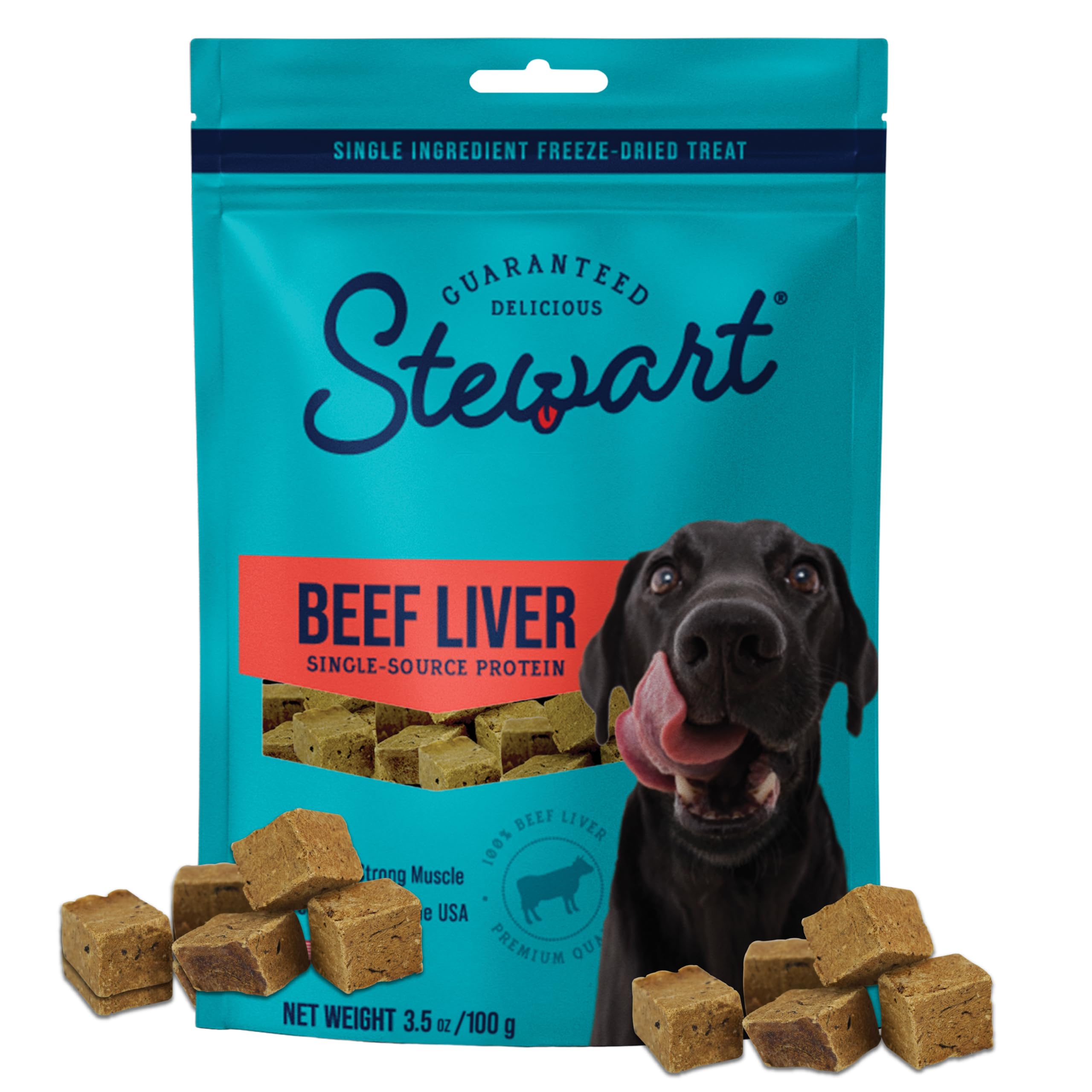 Stewart Single Ingredient Freeze Dried Raw Dog Treats, Beef Liver, 3.5 Ounce Resealable Pouch, Training Treats or Meal Topper Do