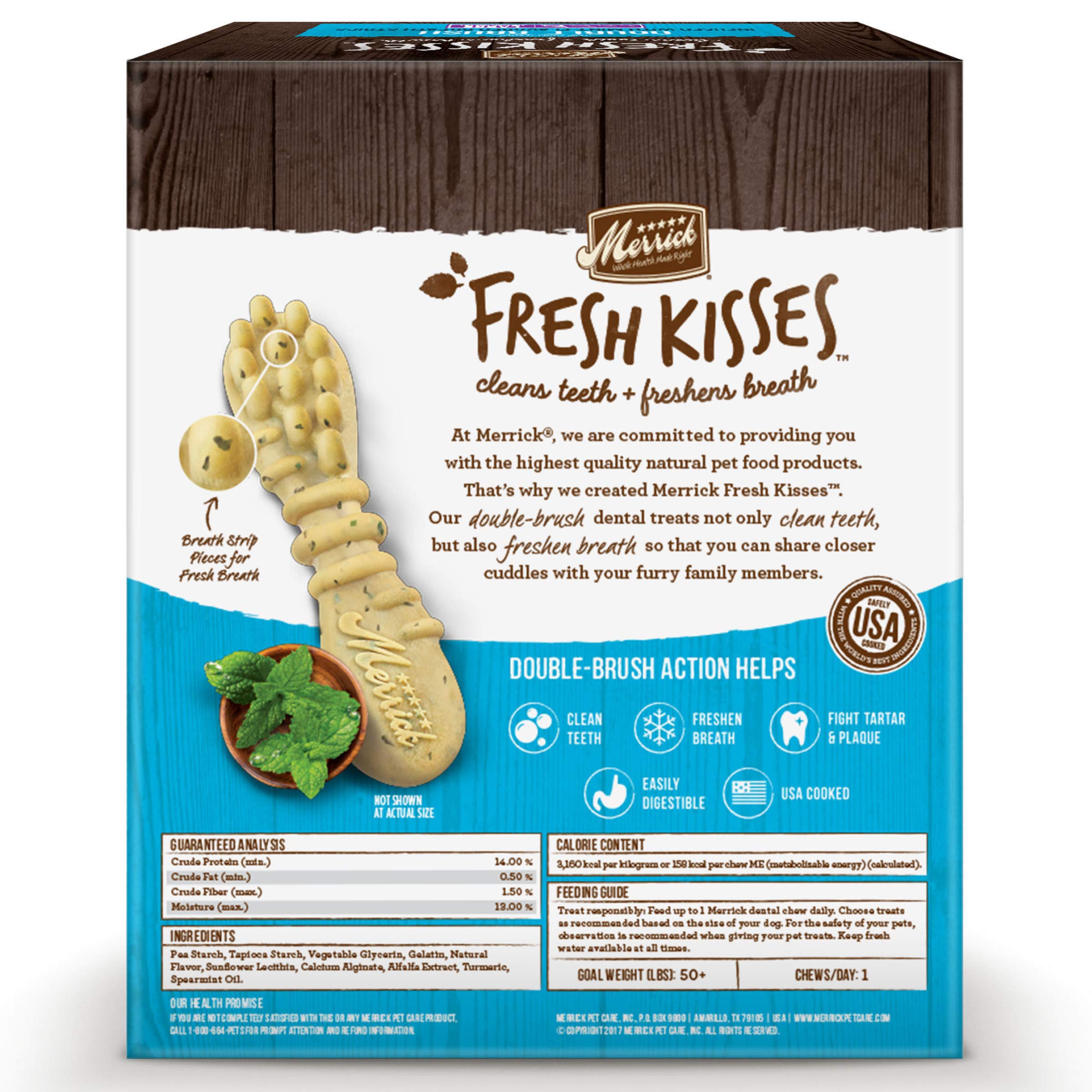 Merrick Fresh Kisses Natural Dental Chews, Toothbrush Shape Treat Infused With Real Mint, For Large Dogs - 16 ct. Box