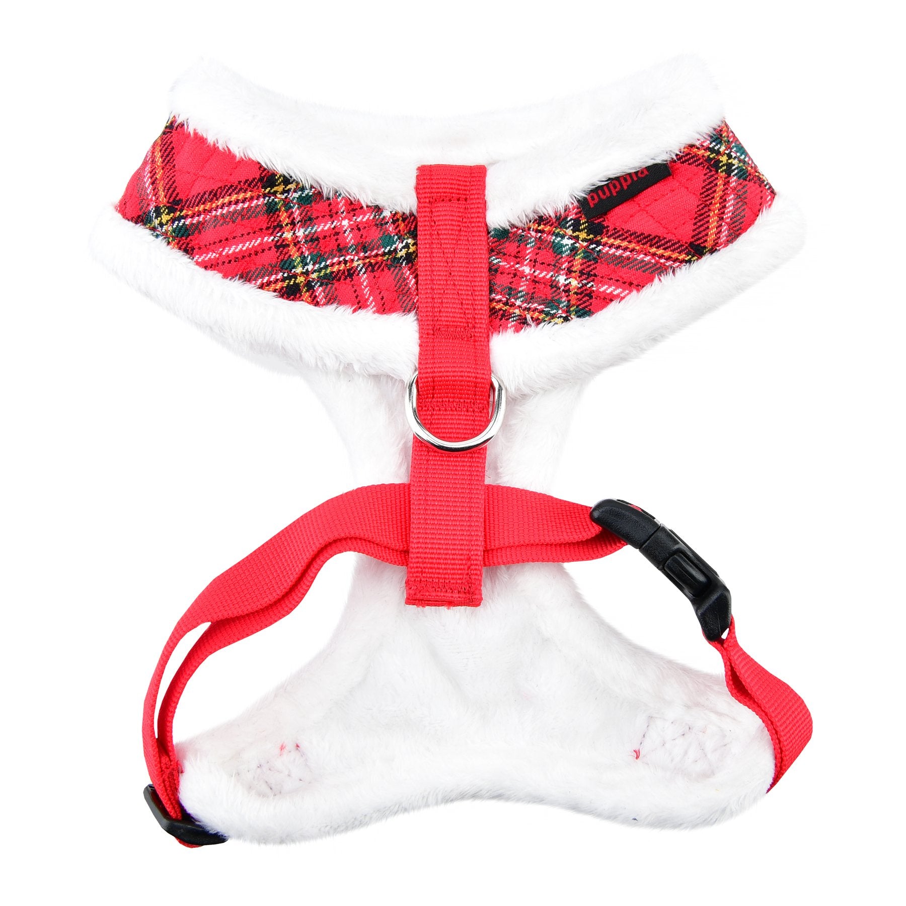 Puppia Blitzen Dog Harness Over-The-Head Warm Winter Christmas Holiday Harness Adjustable Chest For Small And Medium Dog, Checkered Red, Large