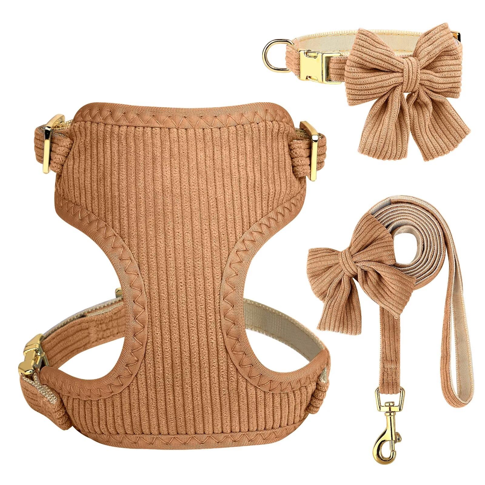 Didog Cute Small Dog Harness Collar & Leash Set, Adjustable Dog Collars And Leashes With Bowtie, Breathable Soft Mesh Padded Dog