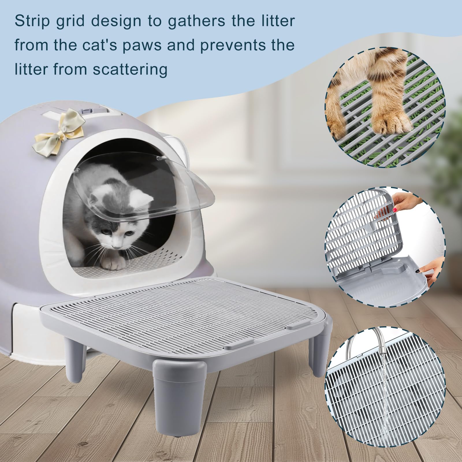 Wesketch Adjustable Cat Litter Ramp For Elevated Cat Litter Box, Double Layered Litter Trapper With Filter Function, Easy Clean,