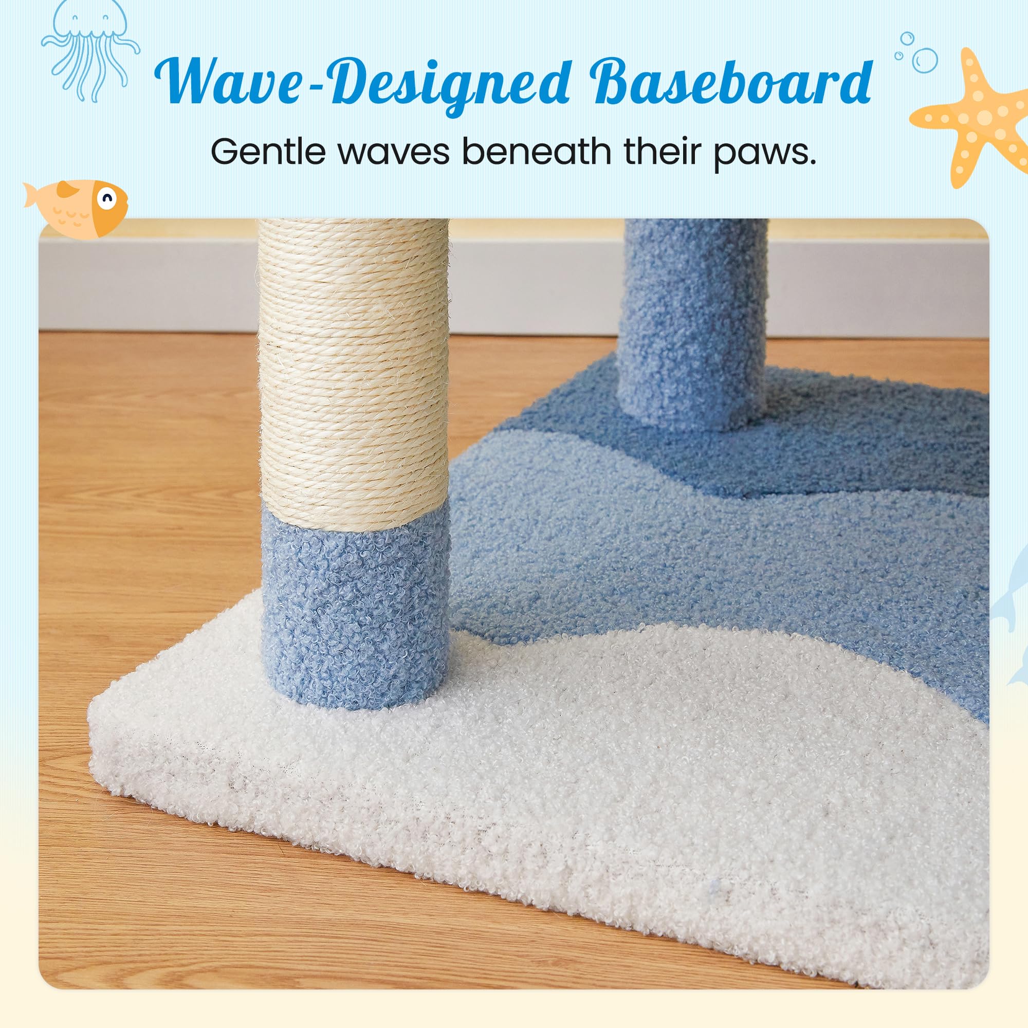 MWPO Ocean Cat Tree, 70.1-Inch Multi-Level Tower, Blue, Plush Condo with Big Perches & Scratching Posts, Model US-130MAX-K