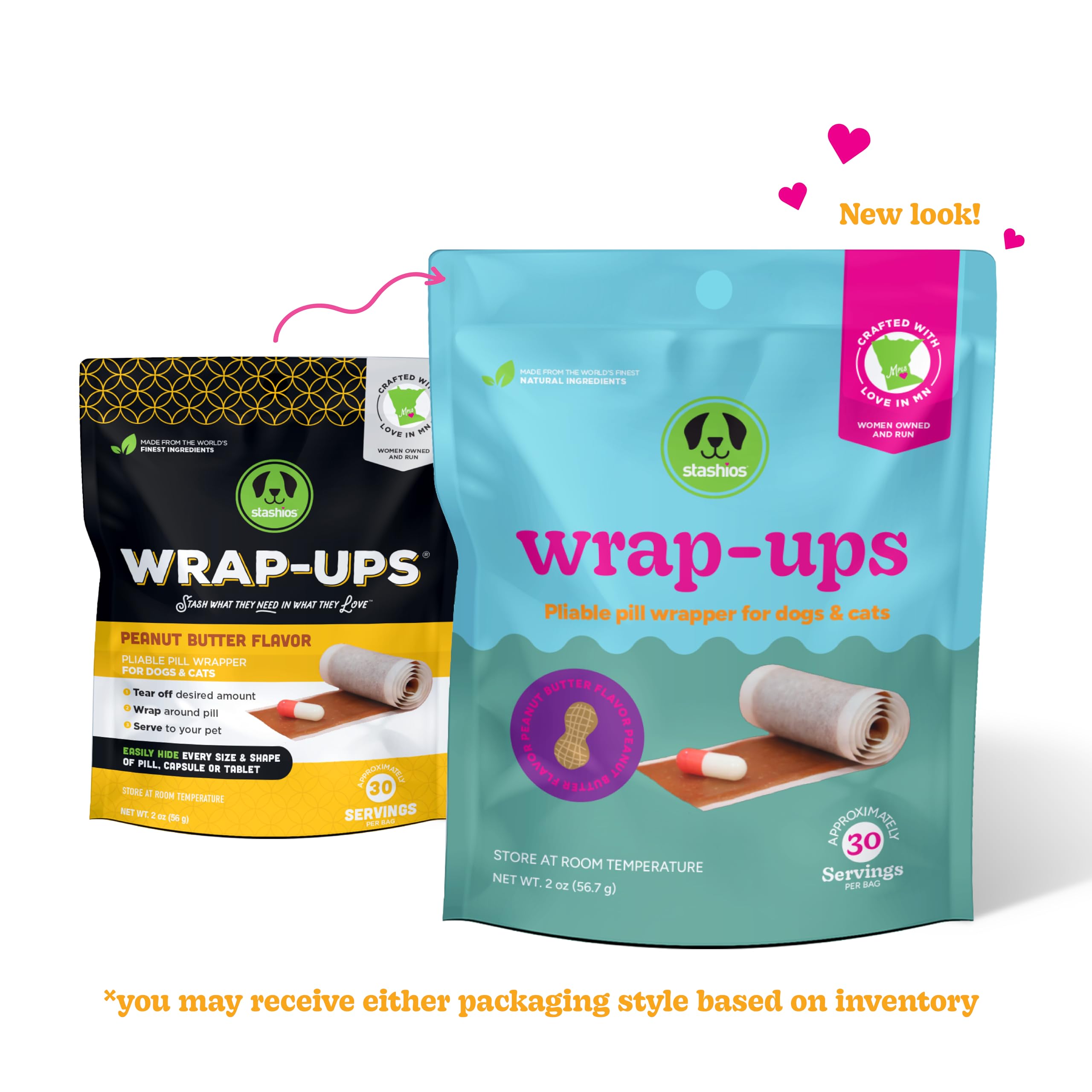 Stashios: Wrap-Ups: Pill Wrapper - Peanut Butter - 30 Servings Bag, Dogs & Cats, Pet Treat Hides Any Size Pills, All Natural Lim