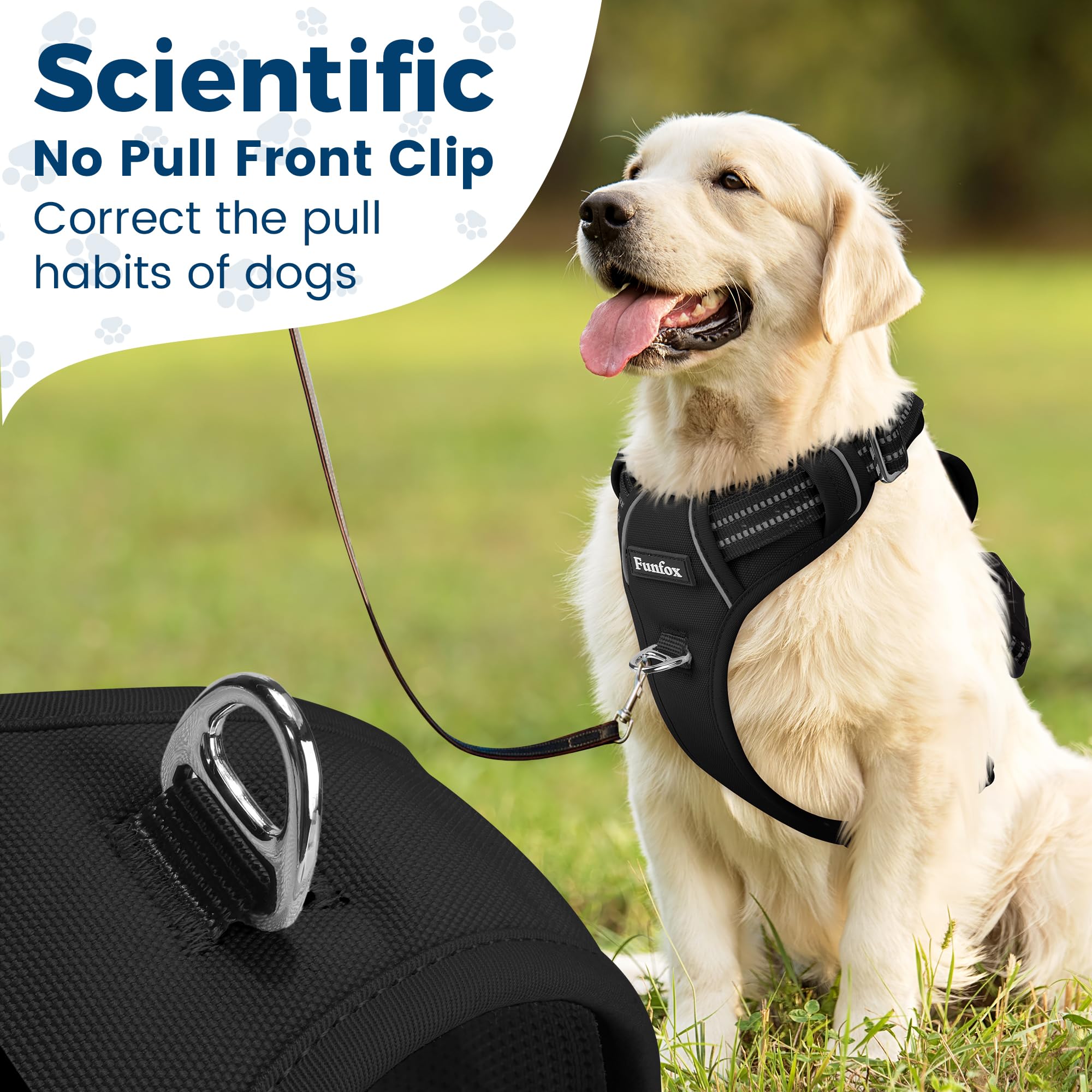 Funfox Dog Harness No Pull, Adjustable Dog Vest Harness, Super Soft Material With Vertical Handle Easy Control, Reflective Night