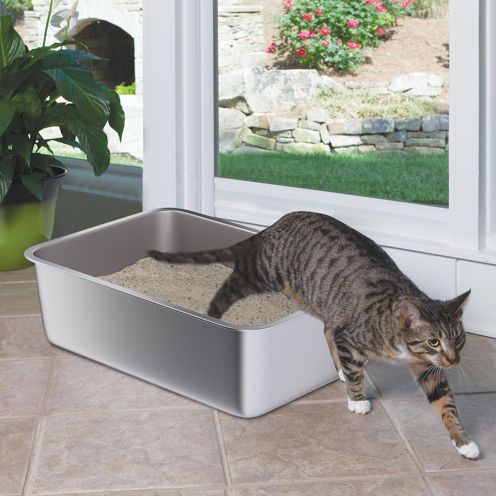 Holintan Stainless Steel Cat Litter Box, 20''X14''X6''(Height) Large Metal Litter Box, Easy To Clean, Non Stick No Smell Litterb