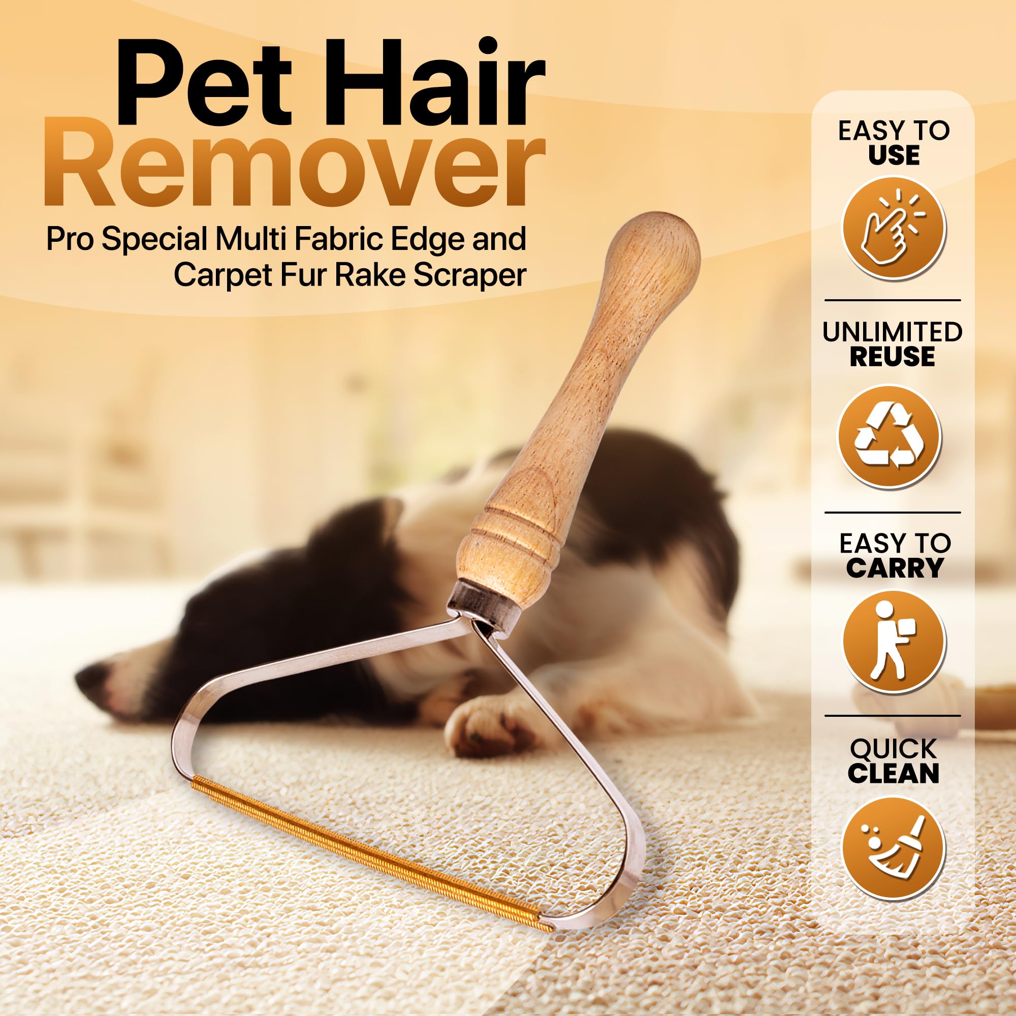 2-Pack Pet Hair Removal Tool - Carpet Rake and Squeegee for Pet Hair Remover Tool - Lint Remover and Hair Scraper for Couch - Ea