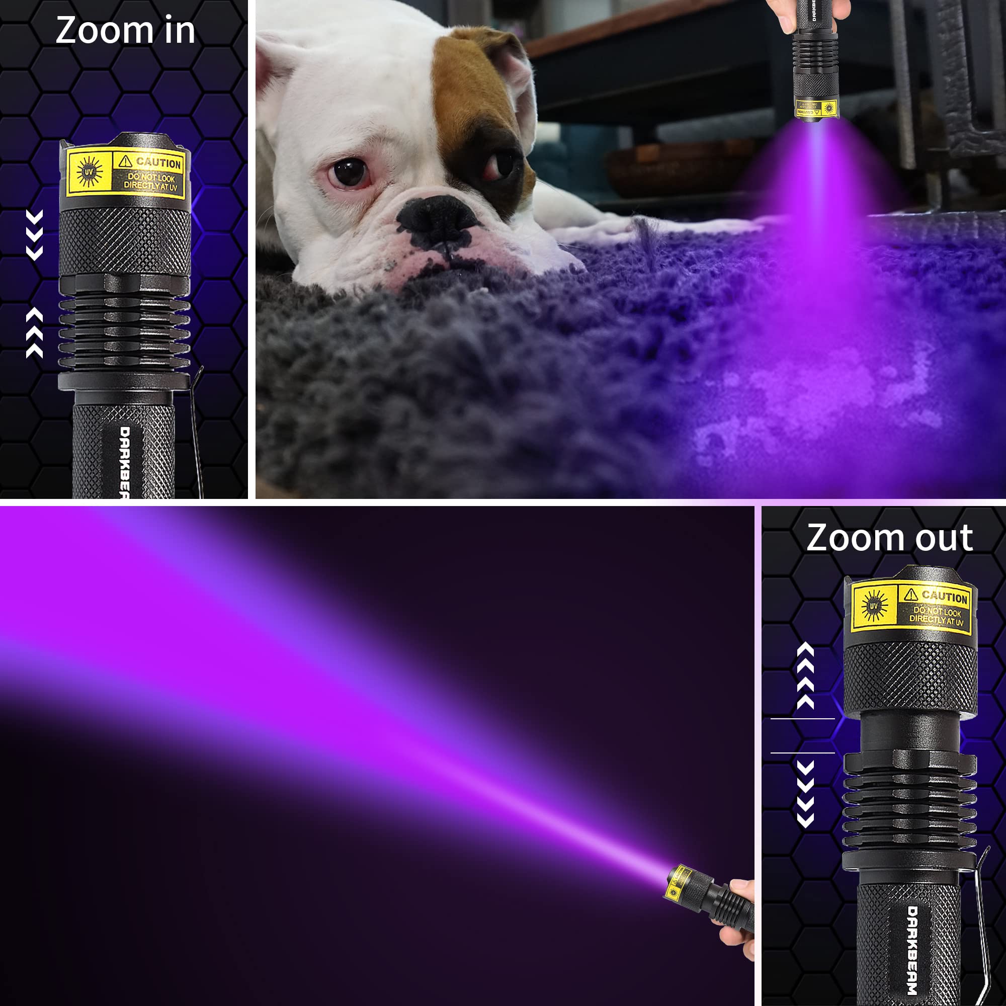 DARKBEAM UV Flashlight 395nm - Portable Blacklight Detector for Pet Stains, 2 Pack, Aluminum, Model SK68