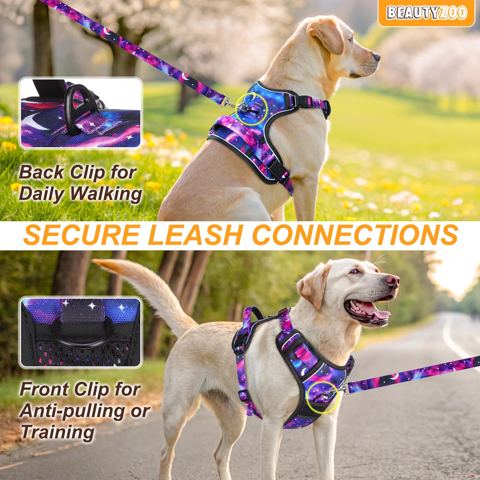 Beautyzoo No Pull Dog Harness Small, Adjustable Dog Harness And Leash Set -Easy Wearing With 3 Buckles/Control Handle,No Choke S