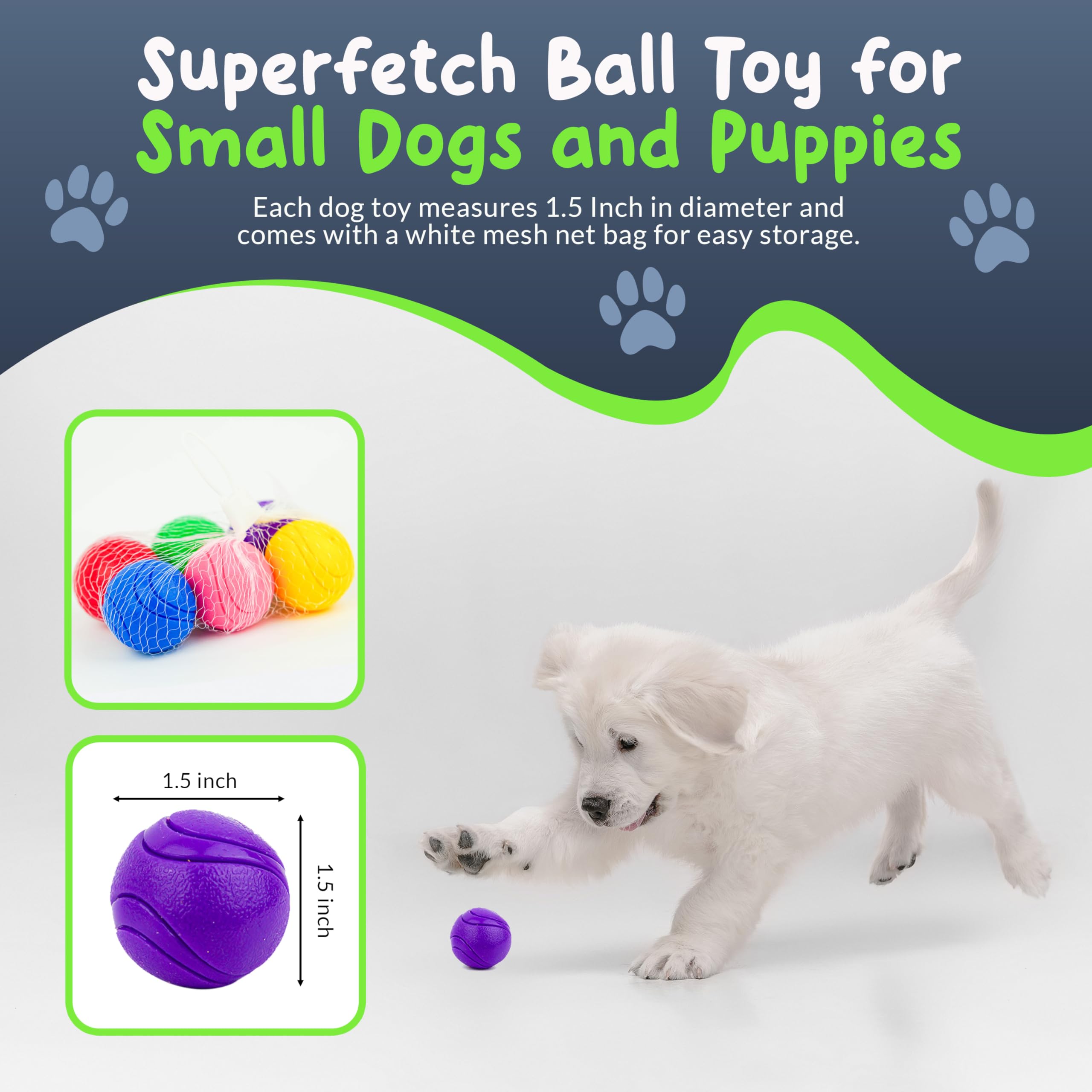 Petite Paws Superfetch Dog Balls 1.5 Inch - Squeaky Dog Toys For Small Dogs And Puppies - Rubber Balls For Fetch, Training, Teet