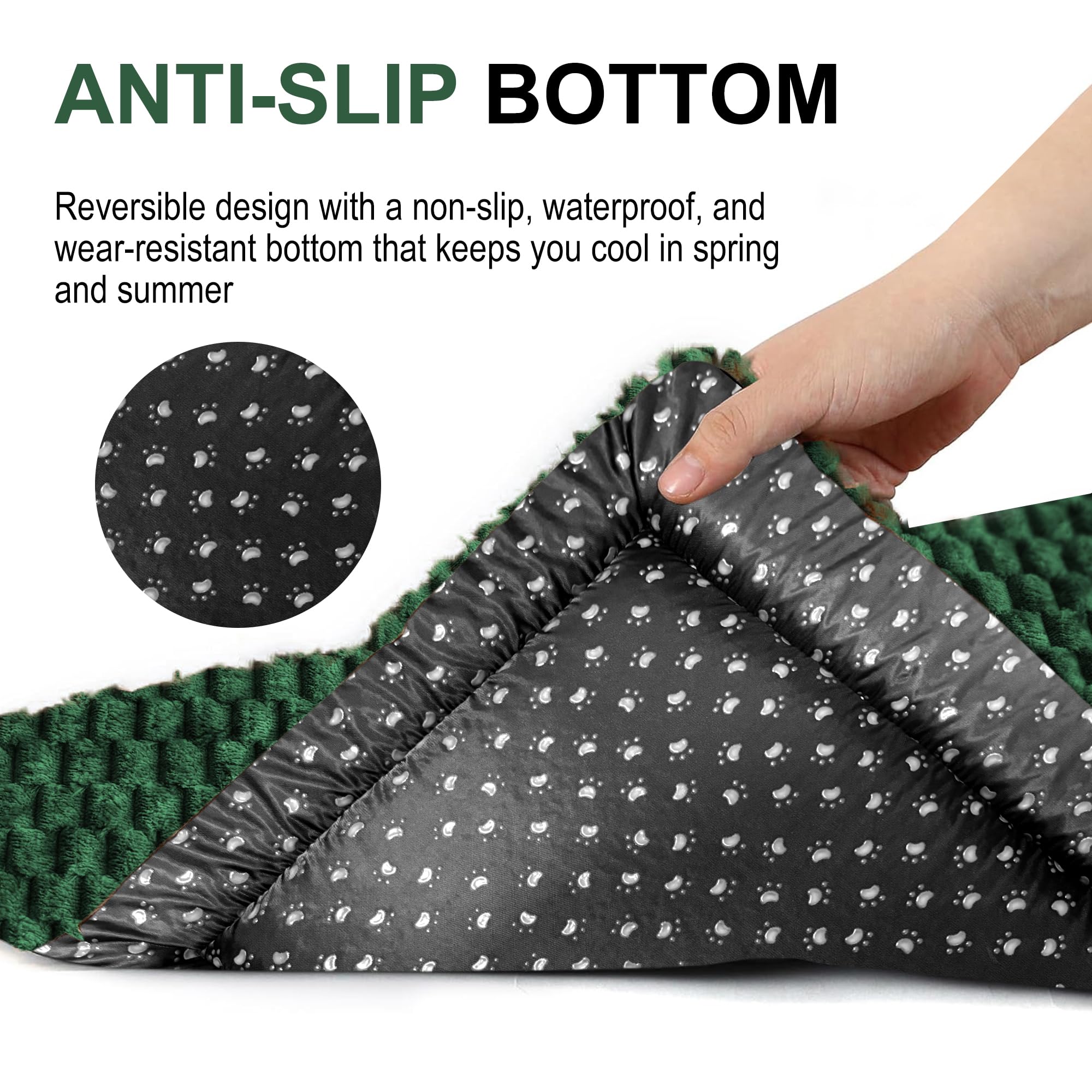 Dog Bed Crate Mat, Soft Durable Washable Anti-Slip Kennel Pad for Dogs & Cats, Reversible (Dark Green, S(24*18*1.5))
