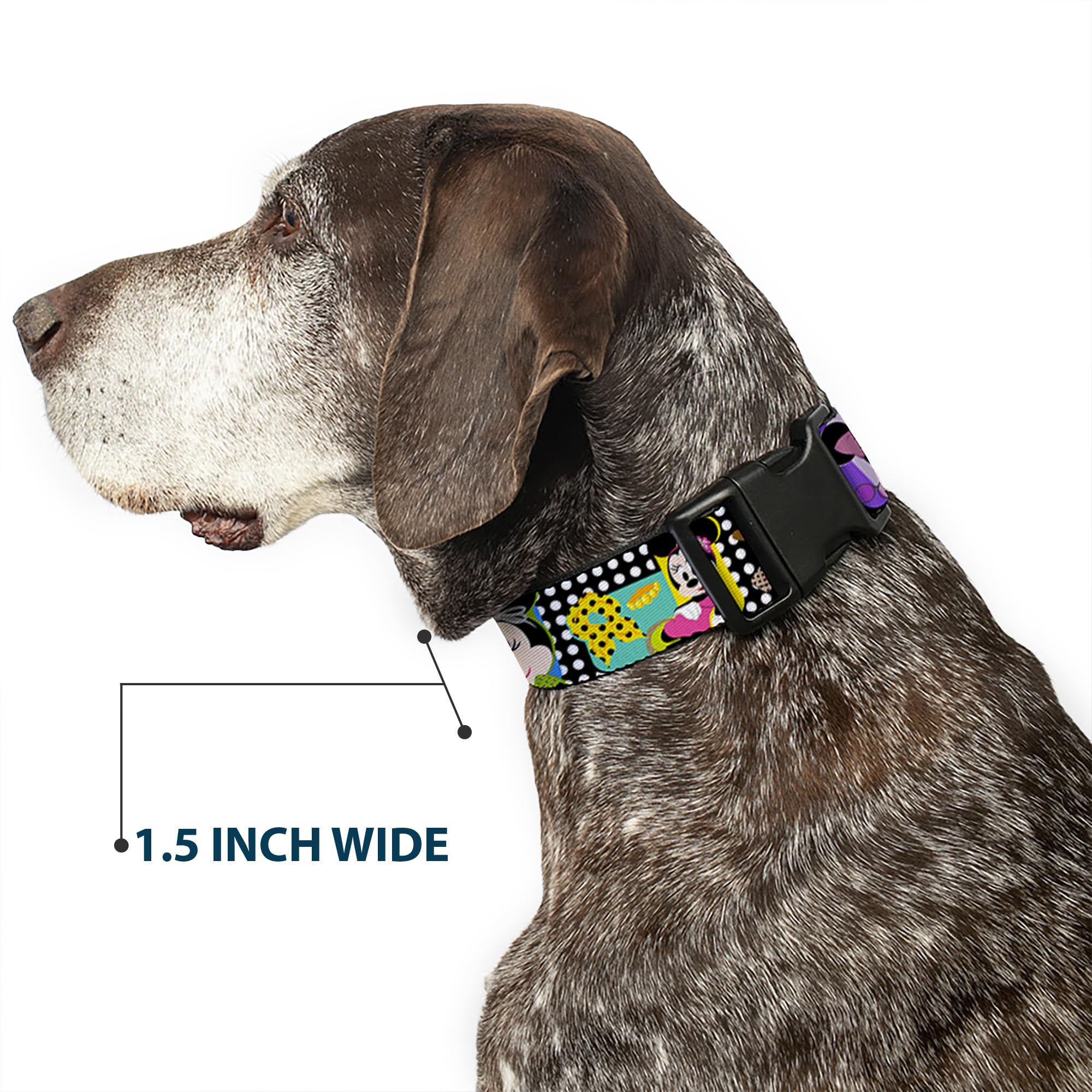 Buckle-Down Plastic Clip Collar - Mini Minnie Fashion Poses/Polka Dot Black/White/Multi Color - 1.5 Wide - Fits 13-18 Neck - Sma