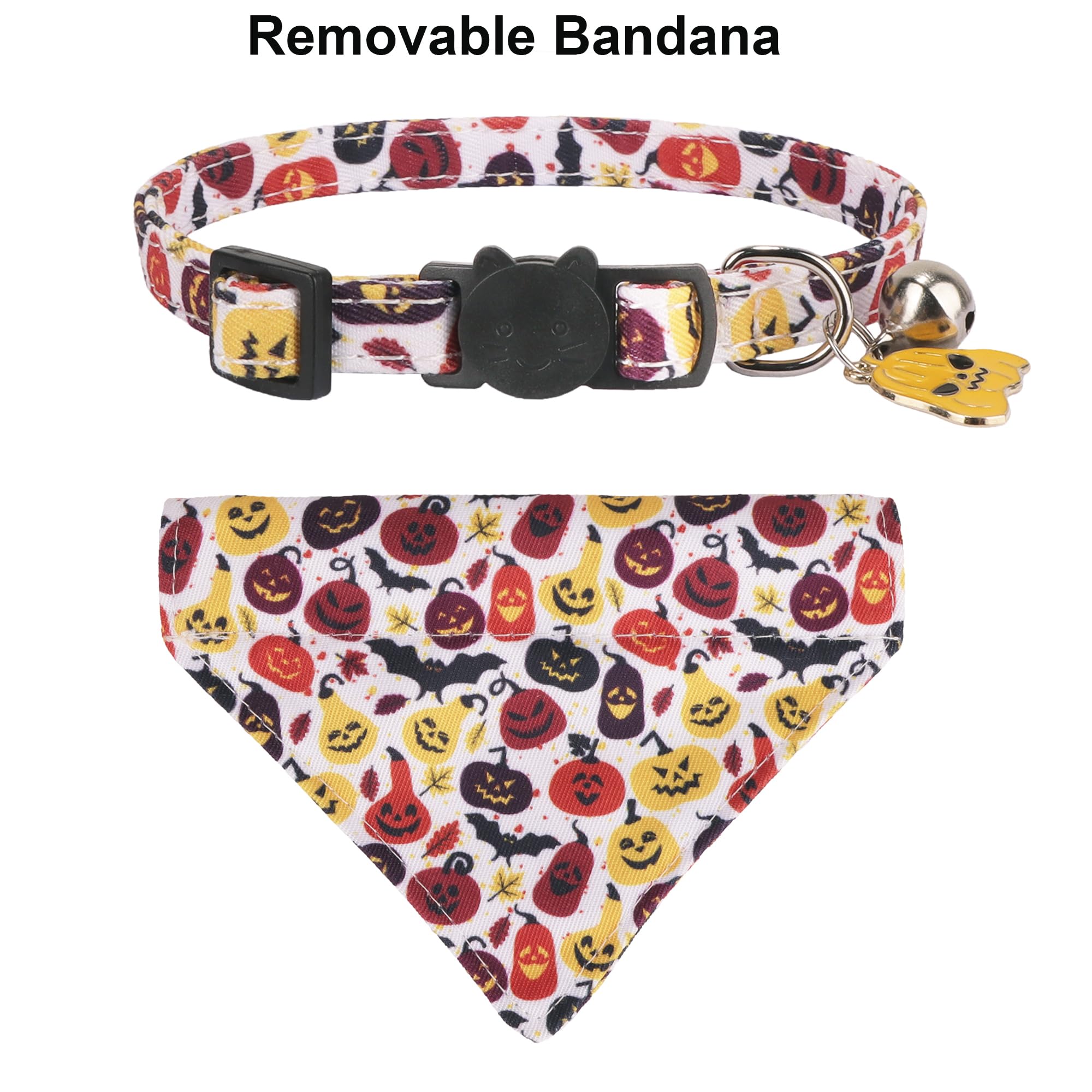 Adoggygo Halloween Cat Collar With Bandana, 2 Pack Halloween Kitten Bandana Collar, Pumpkin Pattern Holiday Collars For Cat Kitt