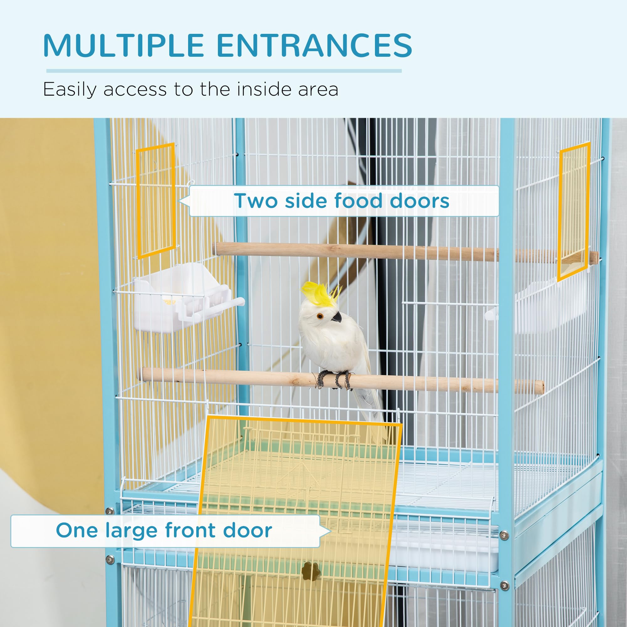 PawHut Large Bird Cage with 1.7 ft. Width for Wingspan, Bird Aviary Indoor with Multi-Door Design, Fit for a Canary, Finch, Conu