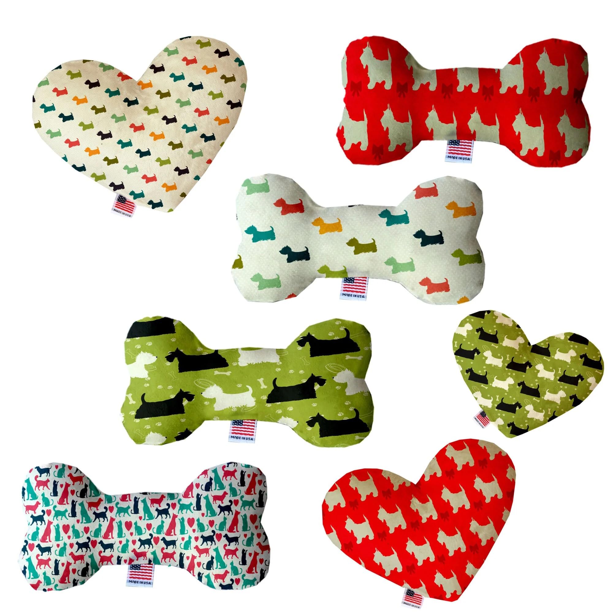 Christmas Pet and Dog Plush Heart or Bone Toy, "Holiday Friends Group" (Available in different sizes, and 7 different patterns!) Christmas Westies 6" Plush Heart
