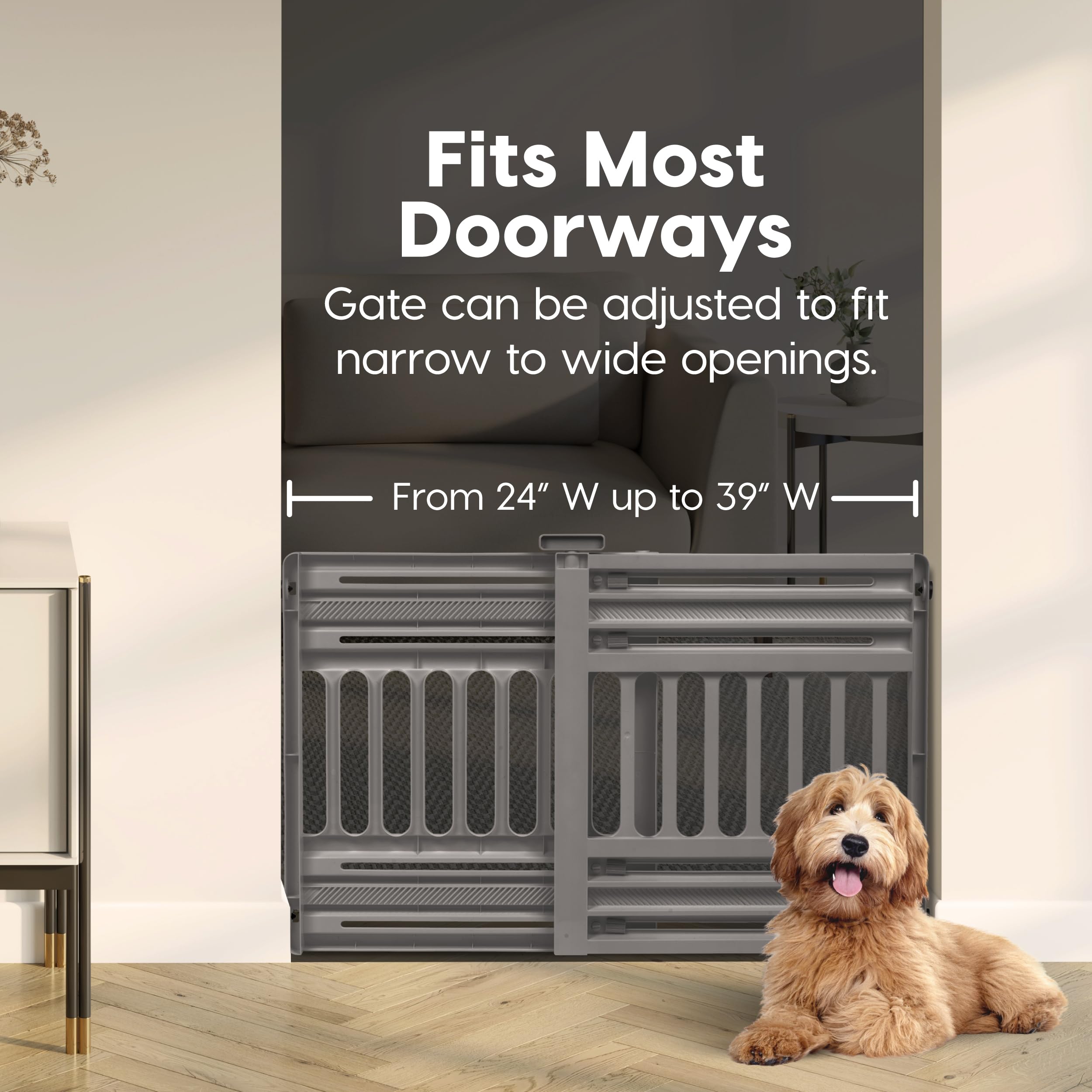 Iris Usa 24'- 39' Dog Gate, Plastic Pet Gate Indoor, Expandable, Portable Dog Gate For Doorways, 25' H, Gray